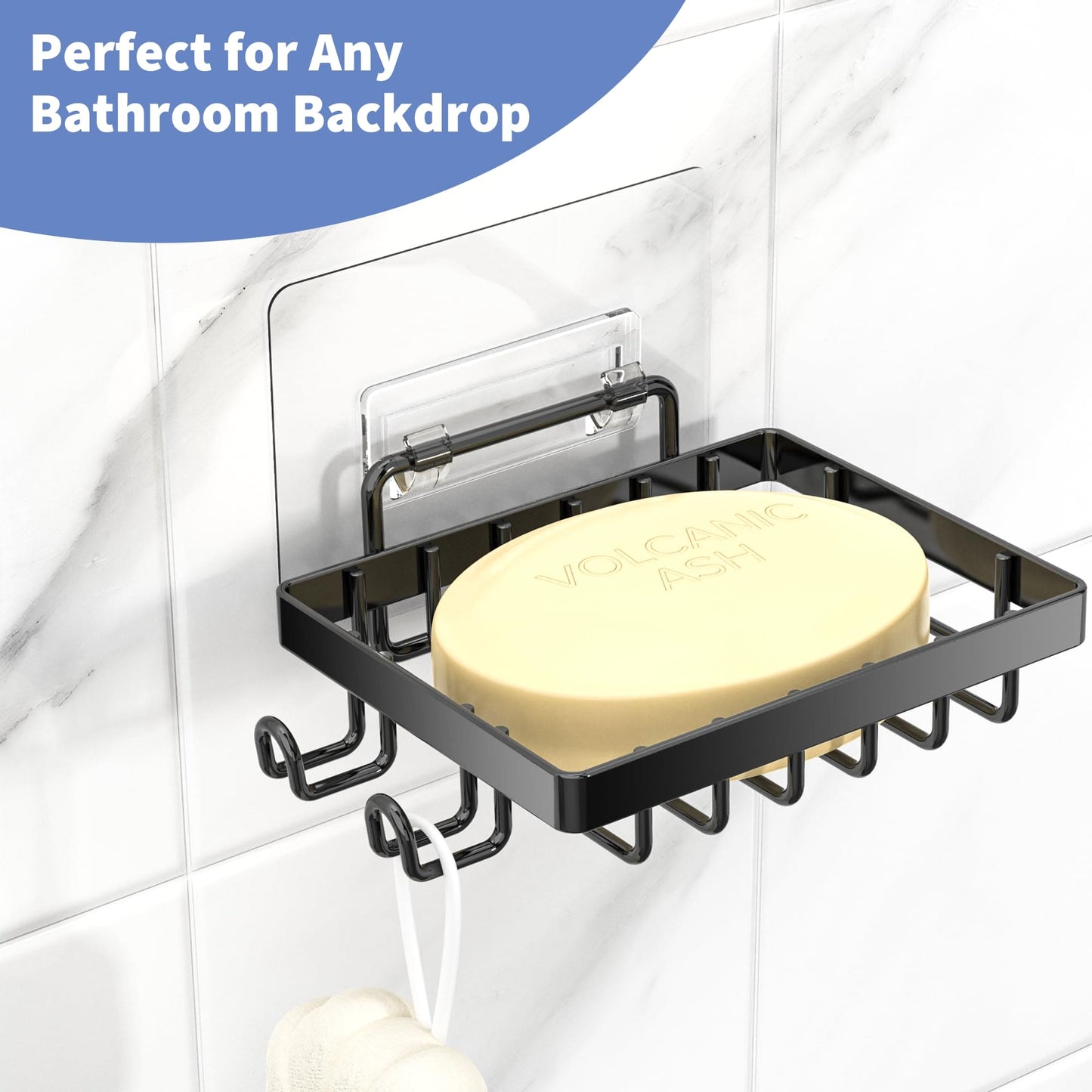 Moforoco Soap Dish, Soap Bar Holder for Shower, No Drilling Bathroom Accessories, Wall Mounted Soap Holder with Hooks and Razor Holder, Shower Rack Soap Tray Bar Soap for Bathroom & Kitchen Moforoco