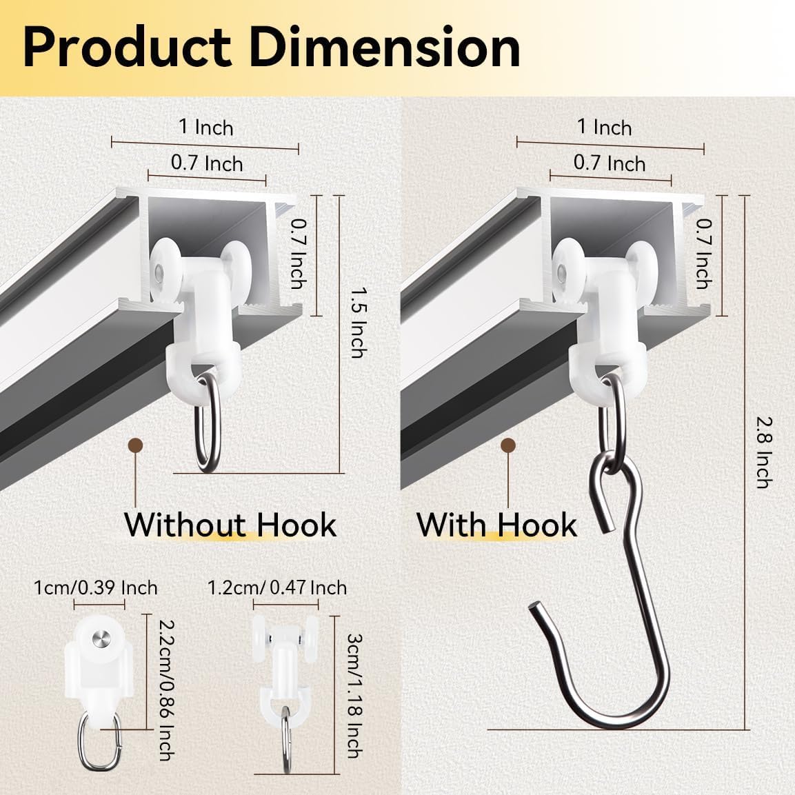 FELIDESIGN Curtain Track, Ceiling Curtain Track for Room Divider, Ceiling Mount Rail Set with Roller Hooks, White, 6ft - 9ft FELIDESIGN