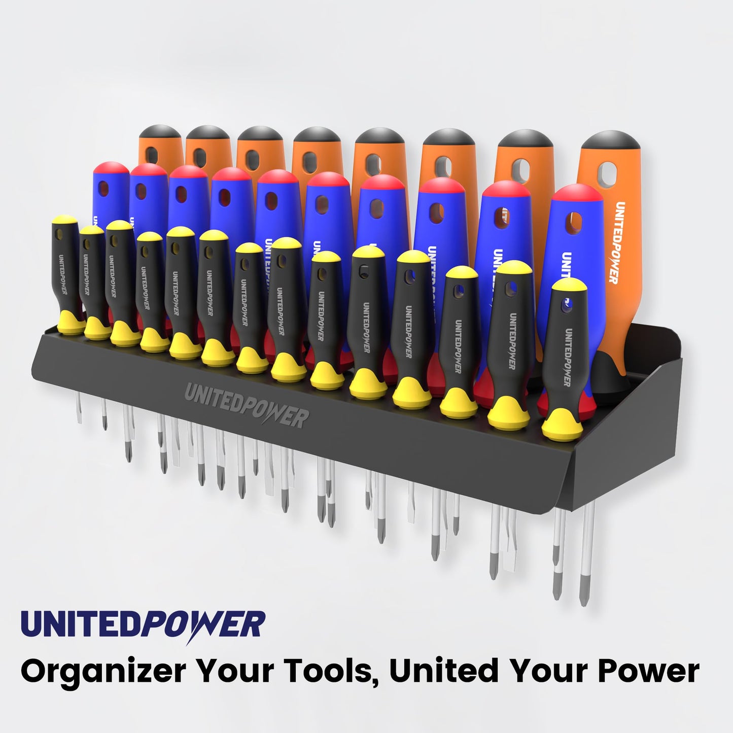 UNITEDPOWER Screwdriver Holder, Wall Mount Storage Rack Organizer for Workshop, Shed, Garage, Home, Stores up to 32 Screwdrivers or Small Tools UNITEDPOWER
