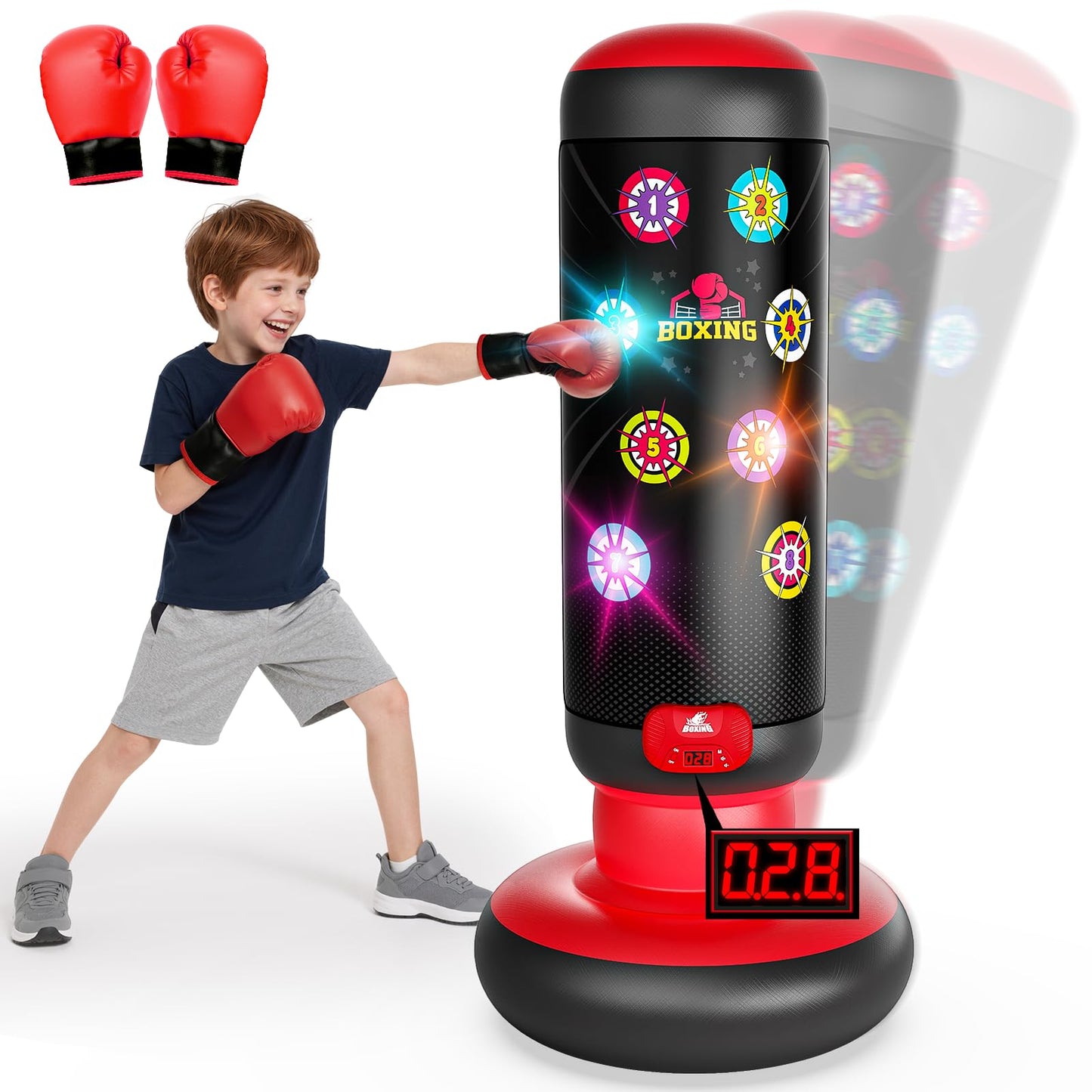 HopeRock Punching Bag for Kids, Boxing Set with Scoring, Light, Music, 4 Game Modes, Inflatable Boxing Bag with Gloves, Birthday Gifts Toys for 4-8-12 Years Old Boys (Patent Pending) HopeRock