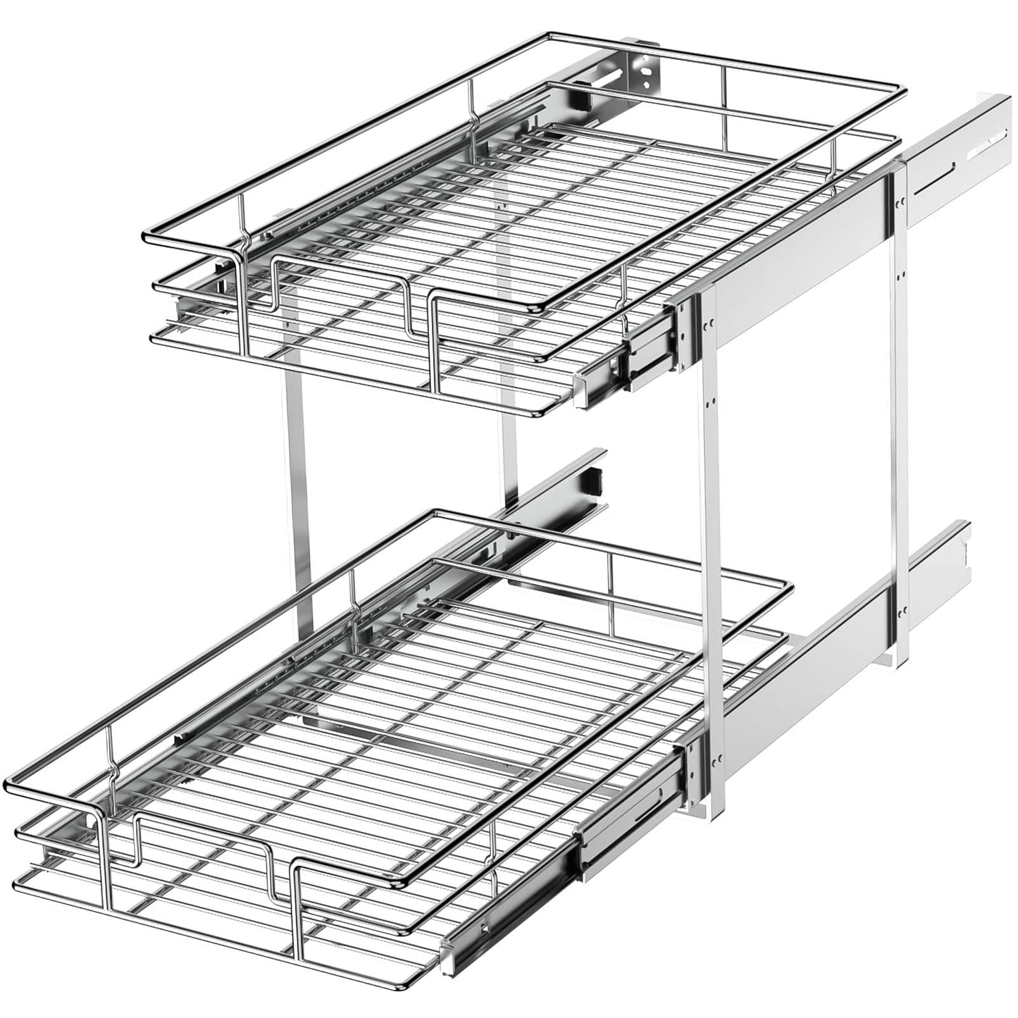 LOVMOR 2 Tier Individual Pull Out Cabinet Organizer 11"W x 21"D, Slide Out Kitchen Cabinet Storage Sliding Shelves LOVMOR