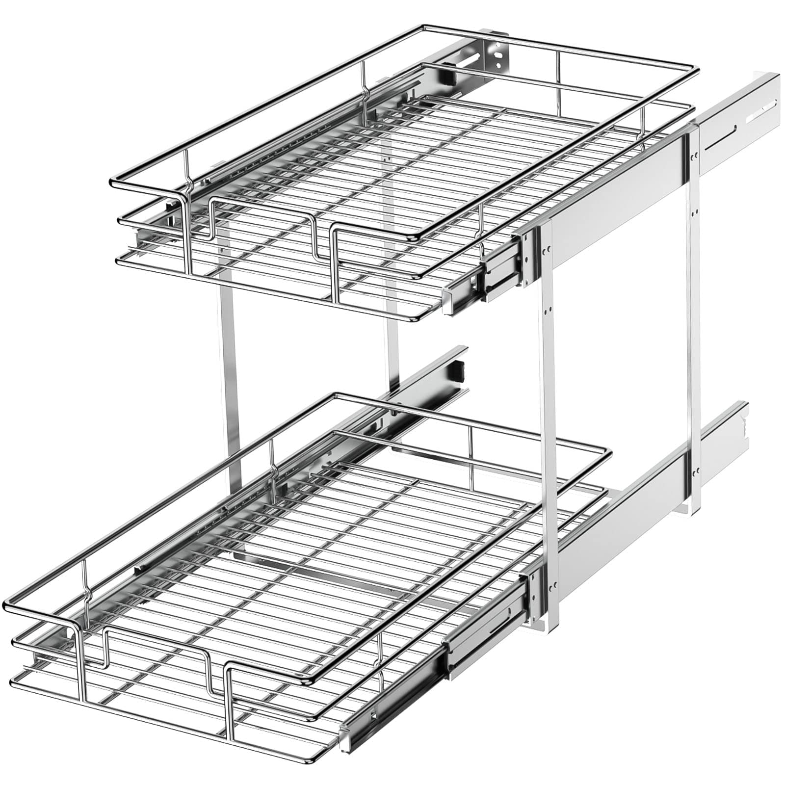 LOVMOR 2 Tier Individual Pull Out Cabinet Organizer 11"W x 21"D, Slide Out Kitchen Cabinet Storage Sliding Shelves LOVMOR