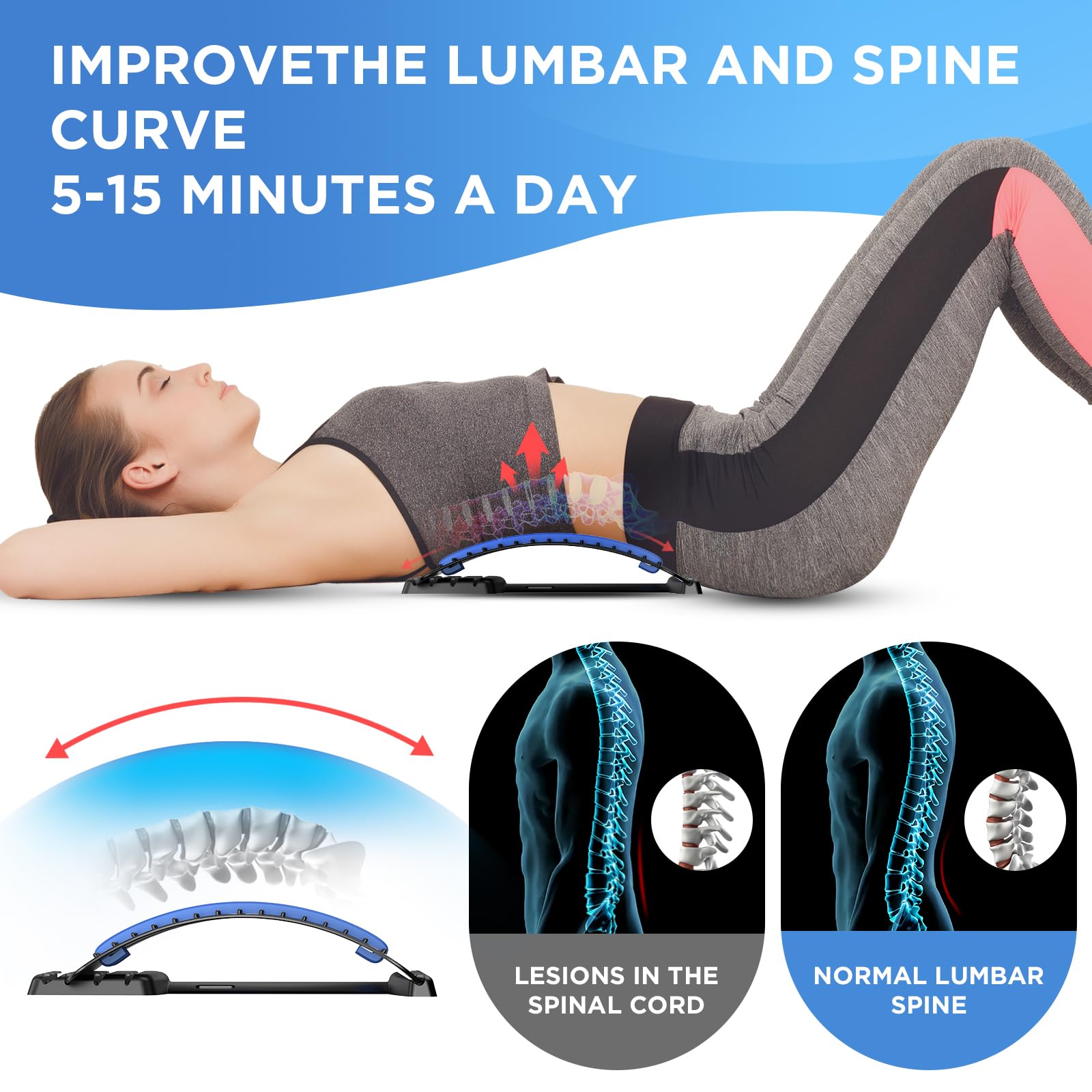 Back Stretcher for Lower Back Pain Relief, 4 Level Adjustable Lumbar Back Cracker Board, Back Cracking Device, Back Massager for Scoliosis, Spine Decompression and Lumbar Decompression(Black) CNYUANFEN