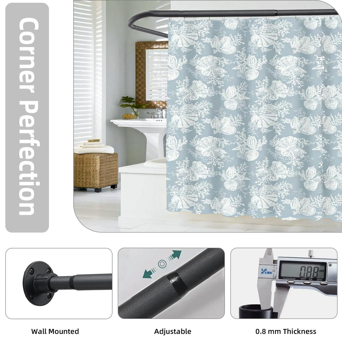 L Shaped Shower Curtain Rod, (44.1"-54.3"x44.1"-54.3") Adjustable Curved Shower Rod, 90 Degree Corner Shower Rods for Bathroom Bathtub Clothing Store Locker, locker rooms, fitting rooms, Black TwinkleTool