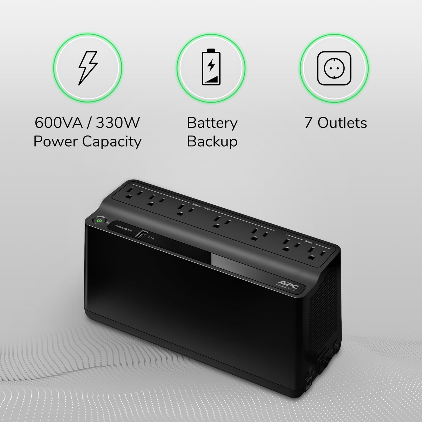 APC UPS 600VA/330W UPS Battery Backup for Computer, Router, NAS, BE600M1 APC