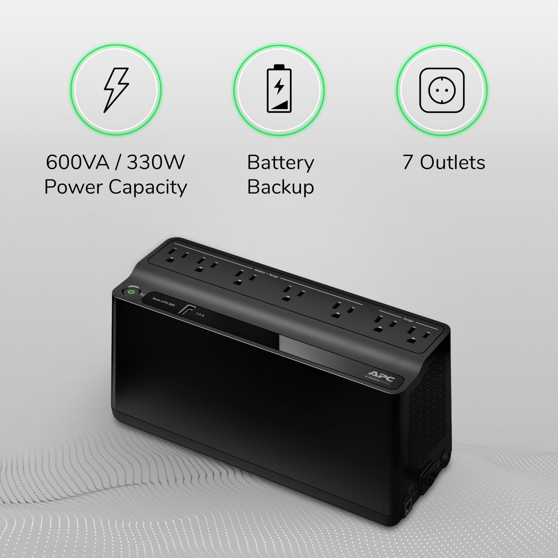 APC UPS 600VA/330W UPS Battery Backup for Computer, Router, NAS, BE600M1 APC