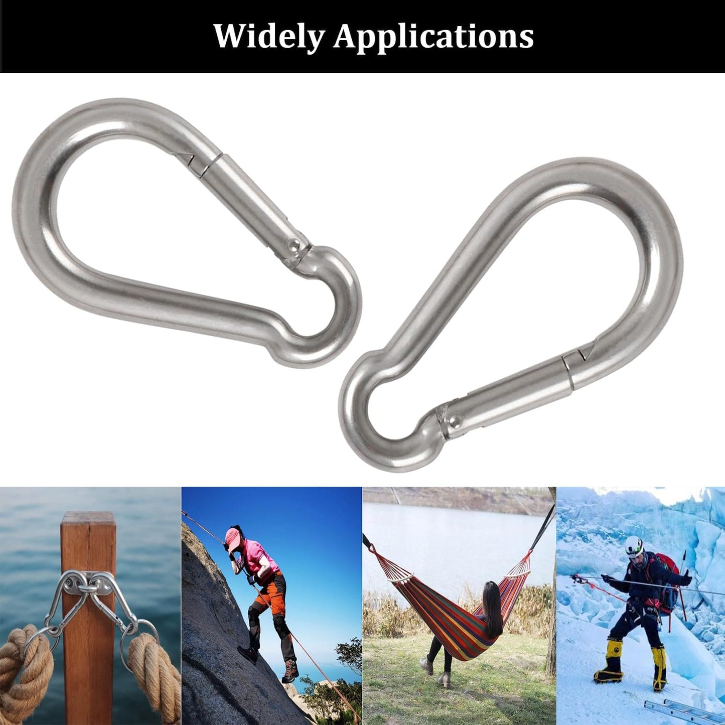 20Pcs 4” Safety Spring Snap Hook, M10 3/8" Carabiner Quick Link Snap Hooks for Camping Hiking, 770LBS Holding Capacity Heavy Duty Steel Carabiner Clip Buckle for Swing Hammock Gym Outdoor Yision