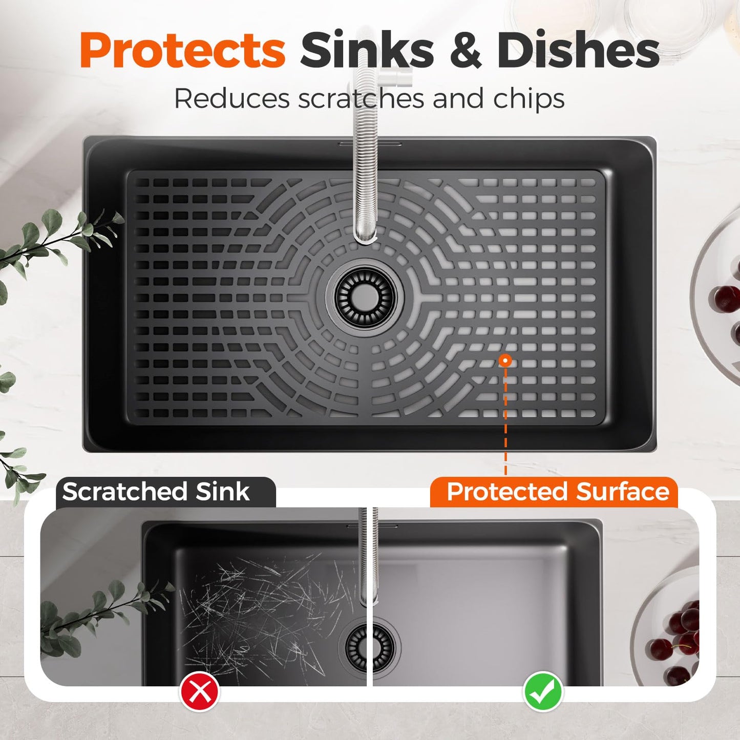 Snuggery Silicone Sink Protector for Kitchen Sink, 24"x12" Center Drain snuggery