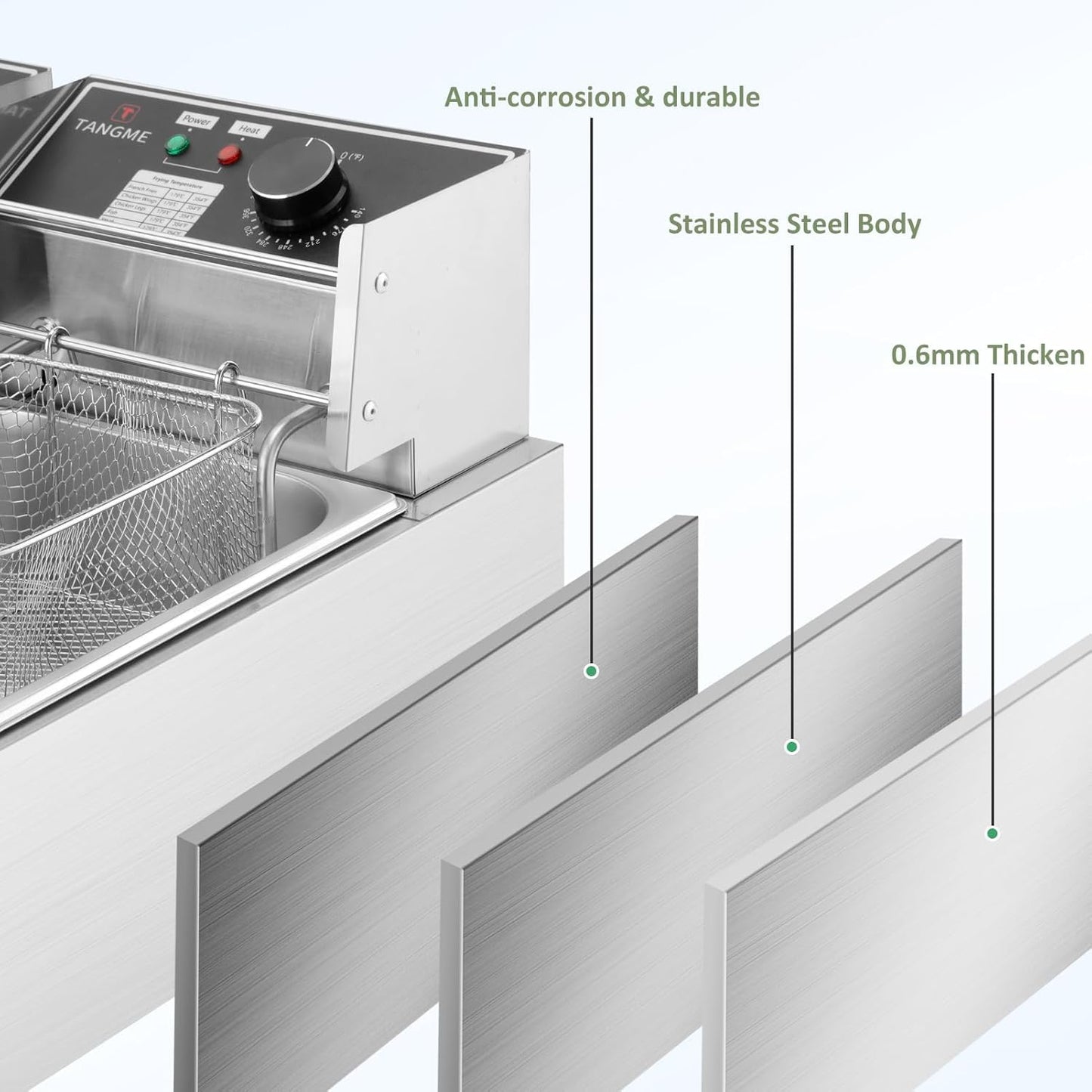 Commercial Deep Fryer, 3400W Electric Deep Fryers with 2x6.35QT Baskets Thickened Stainless Steel Countertop Oil Fryer 20.7QT Large Capacity with Lids Temperature Controller (12L) TANGME