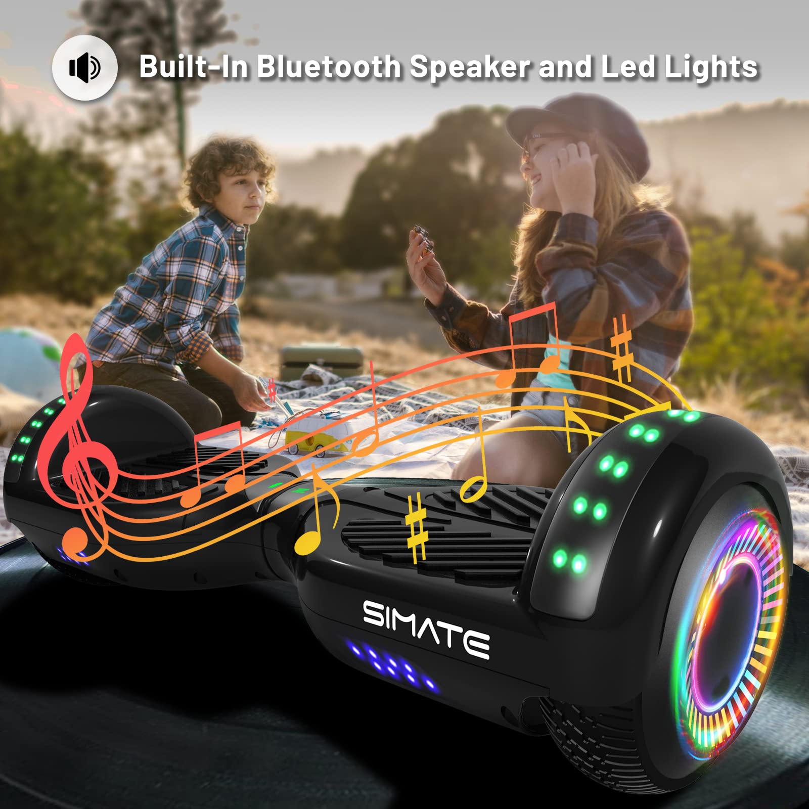 SIMATE Hoverboard, Bluetooth All Terrain Hover Boards with LED Lights and APP Control, Gifts for Kids Adults Girls Boys, for All Ages SIMATE