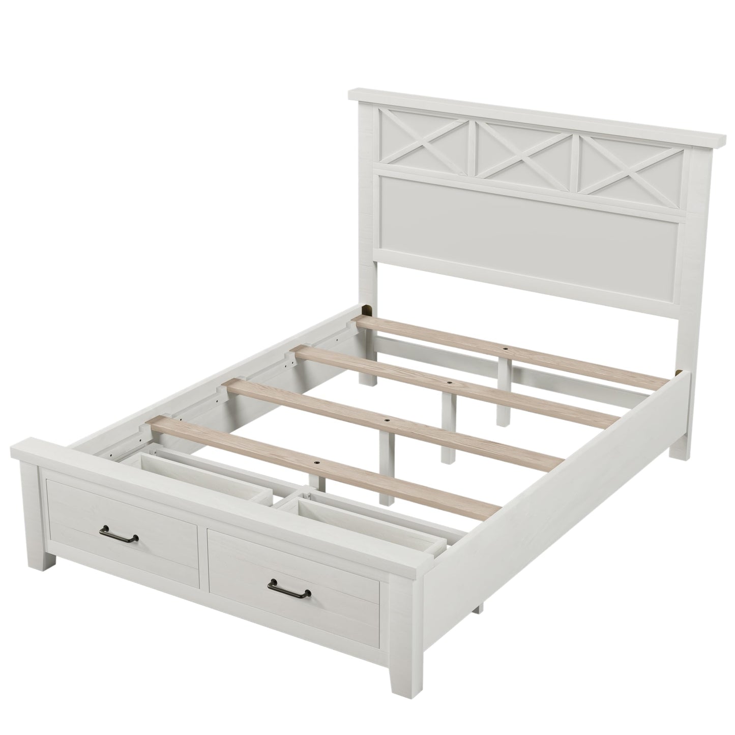 Rustic Farmhouse Style Queen Platform Storage Bed with Two Drawers,White ebuystt