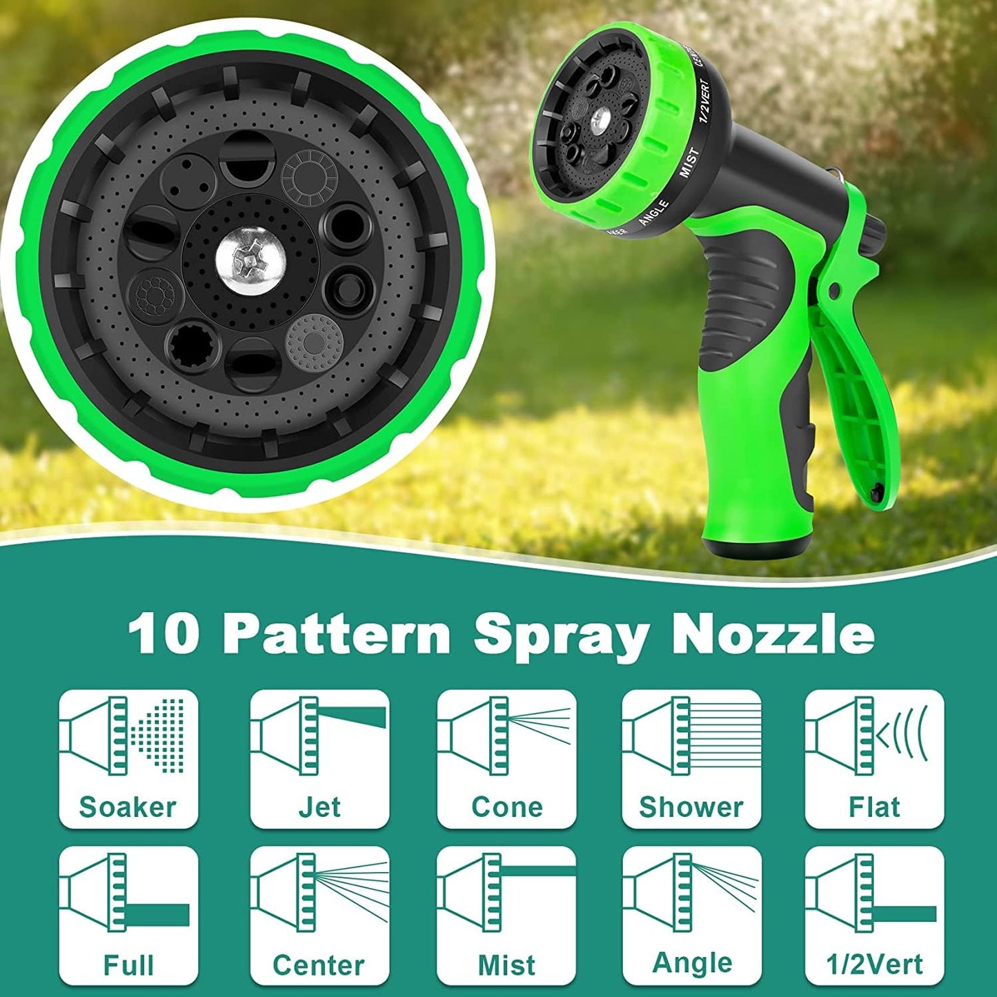 100 FT Expandable Garden Hose -with 10 Patterns Nozzle, No Kink Lightweight Flexible Hose with 3/4" Solid Fittings and 4-Layer Latex Core - 100 ft Retractable Stretch Car Washing Pipe Artistan