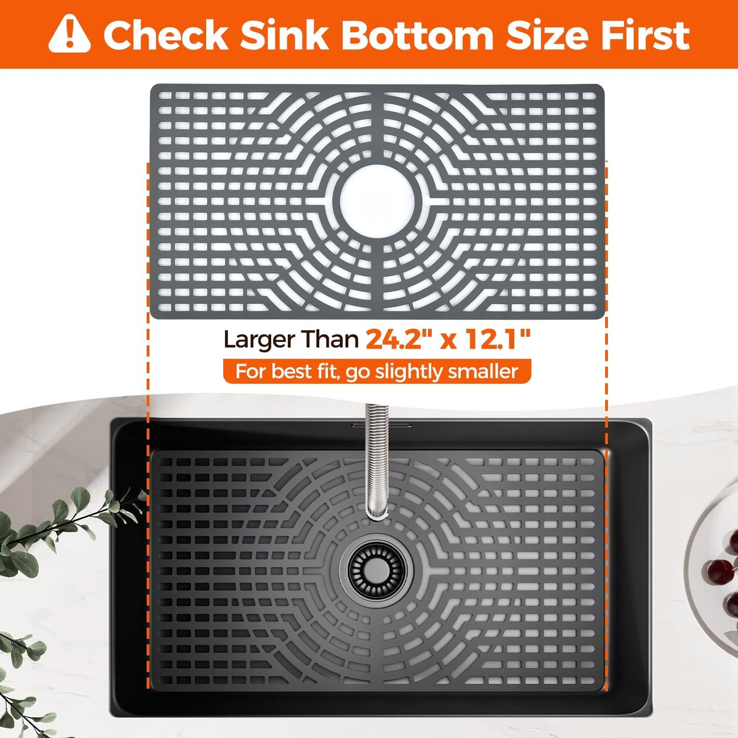 Snuggery Silicone Sink Protector for Kitchen Sink, 24"x12" Center Drain snuggery