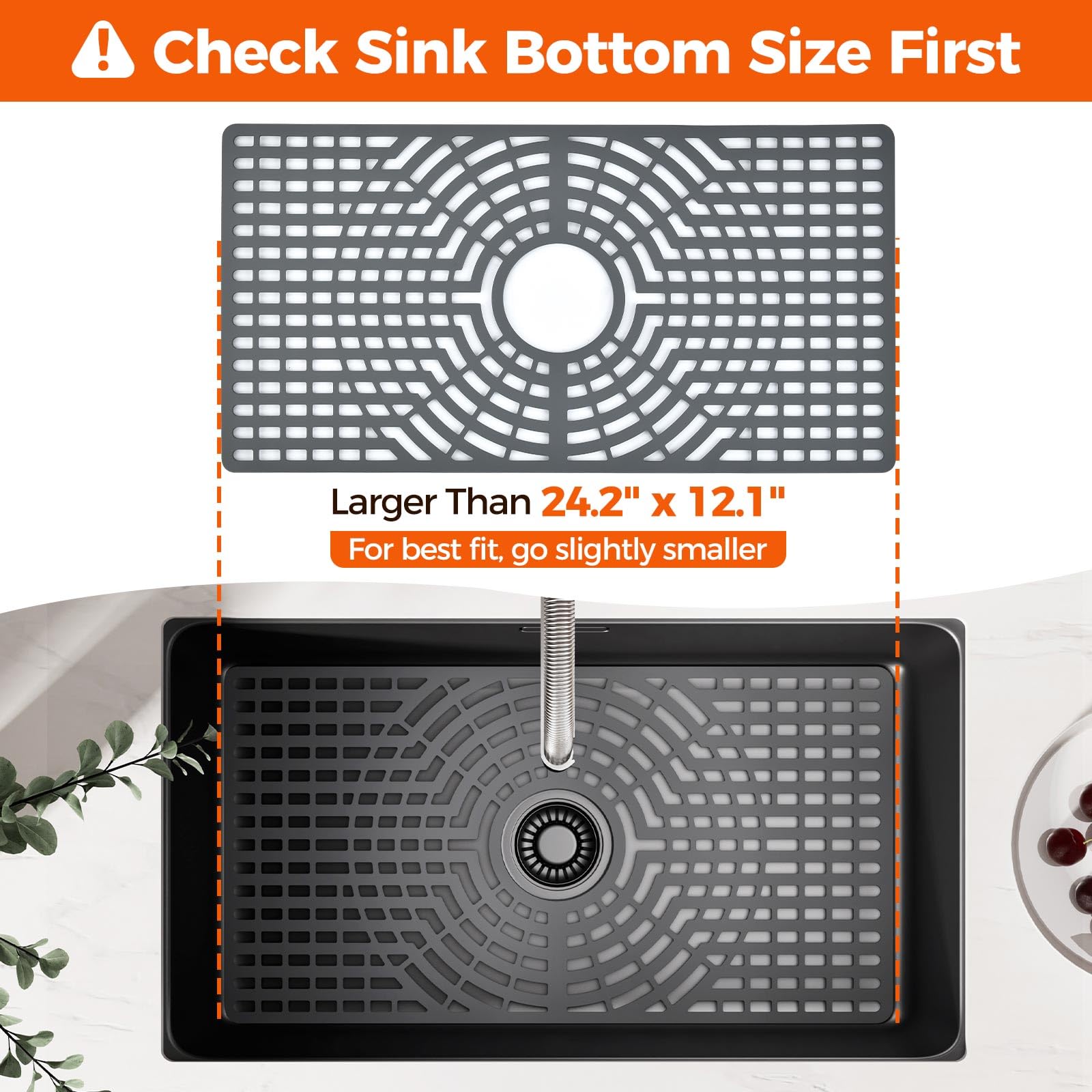 Snuggery Silicone Sink Protector for Kitchen Sink, 24"x12" Center Drain snuggery