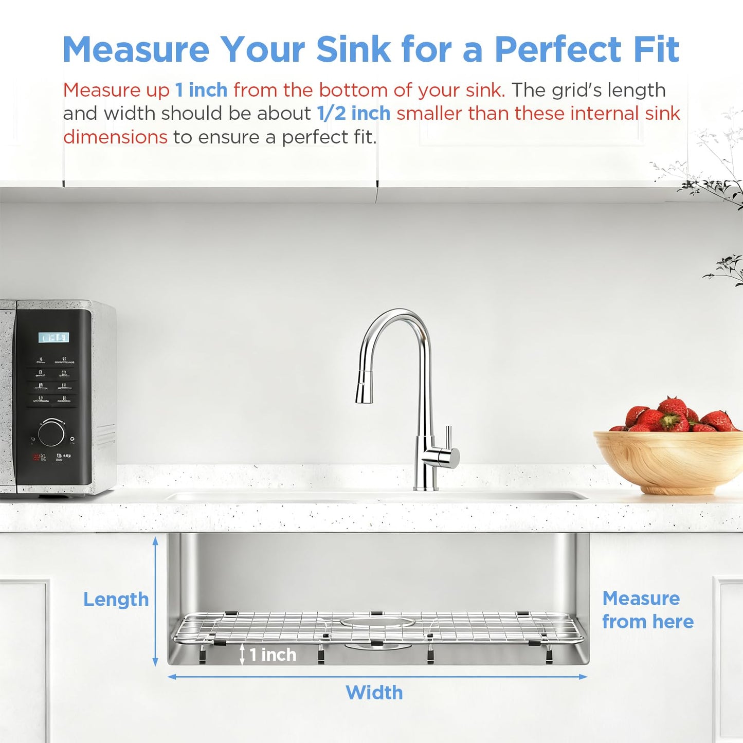Sanycasa Stainless Steel Kitchen Sink Grid – 24-3/4” x 15-5/8” Sink Protector for Single Bowl Sinks – Rear Drain with Corner Radius 3/8", Durable Sink Grate & Drying Rack for Glassware SANYCASA
