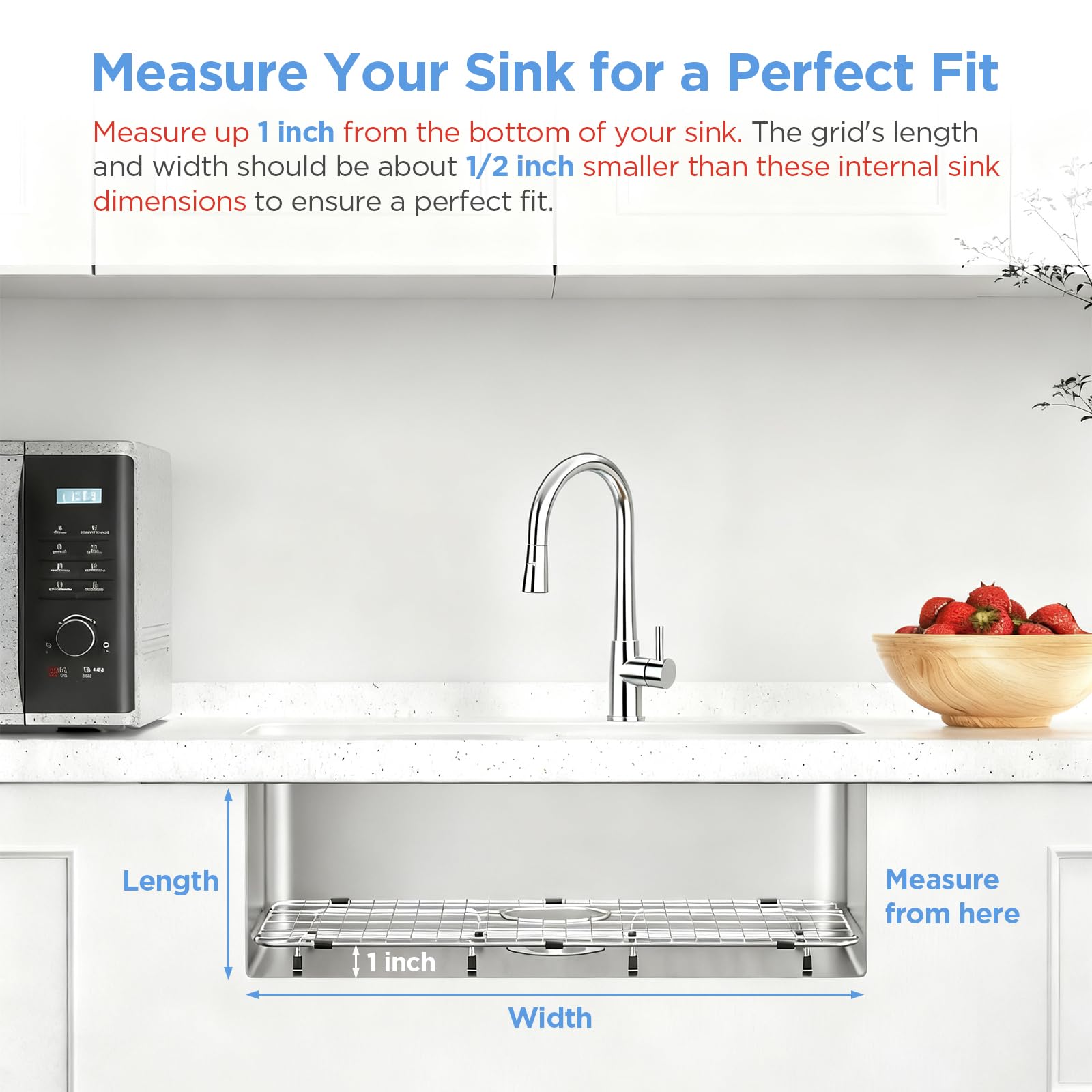 Sanycasa Stainless Steel Kitchen Sink Grid – 24-3/4” x 15-5/8” Sink Protector for Single Bowl Sinks – Rear Drain with Corner Radius 3/8", Durable Sink Grate & Drying Rack for Glassware SANYCASA