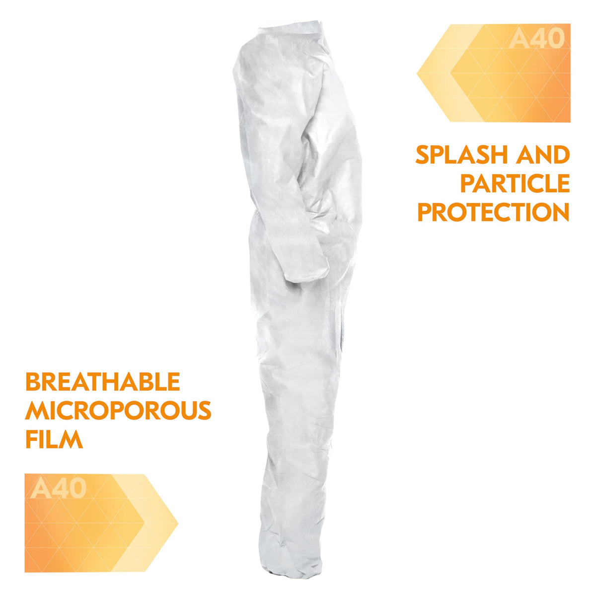 KleenGuard™ A40 Liquid & Particle Protection Coveralls (44305), Zipper Front, White, 2XL (Qty 25) KLEENGUARD