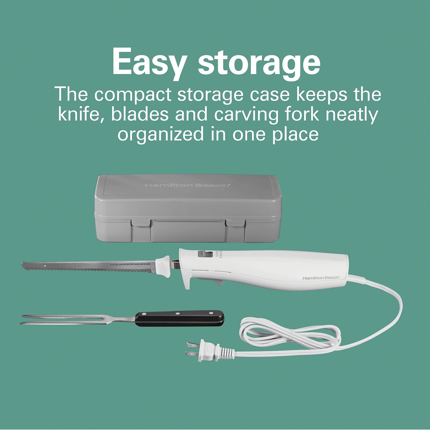 Hamilton Beach Electric Knife Set with Reciprocating Serrated Blades, Storage Case, Fork - For Carving Meats, Bread, Foam, More EBUYSTT