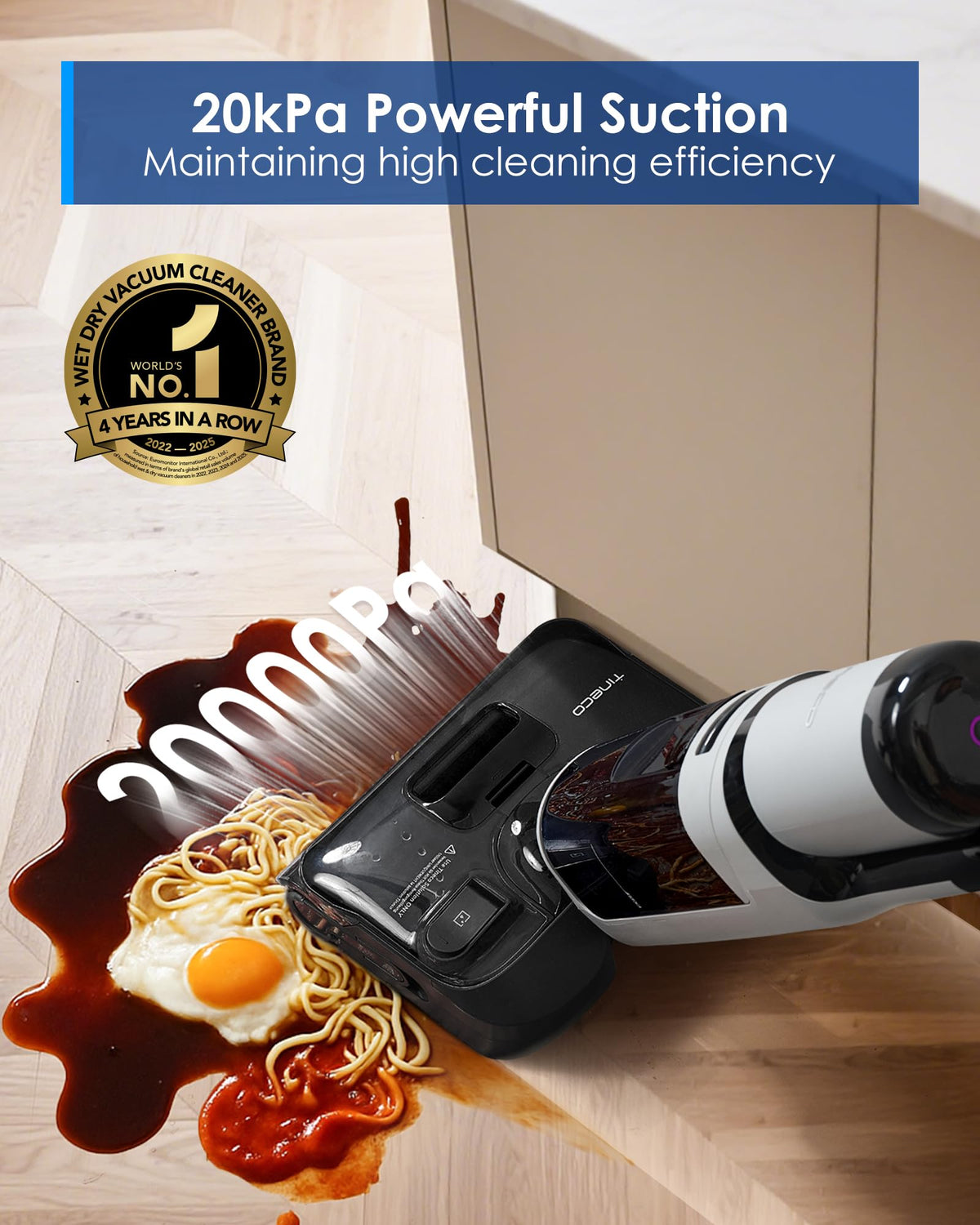 Tineco Floor ONE i5 Stretch Wet Dry Vacuum Cleaner, Vacuum & Mop in One Step, 20kpa Powerful Suction, 180° Lay-Flat Design, Anti-Tangle Design, Dual-Sided Edge Cleaning, Up to 30* Minutes Runtime Tineco