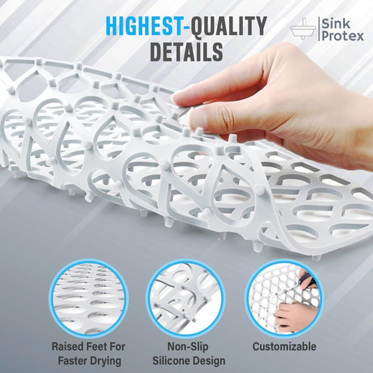 2 Pack Sink Protectors for Kitchen Sink, 13.4"x11.4" Non-Slip Silicone Sink Mats Protect Your Stainless Steel Bottom of Kitchen Sink or Drying Rack, Eco-Friendly & Stain-Free Kitchen Sink Mat - White Sink Protex