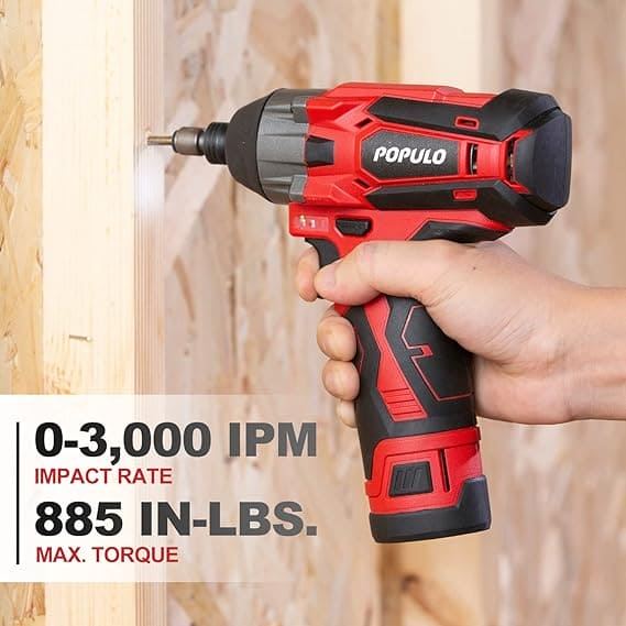 POPULO 12V Max Lithium-ion Cordless Combo Kit (3-Tool), Power Drill Driver, 1/4 in. Impact Driver, Power Rotary Tool Combo Kit with 2.0Ah Batteries (2-Pack), Charger and Tool Bag- PLCK-1202 Argos Distributors