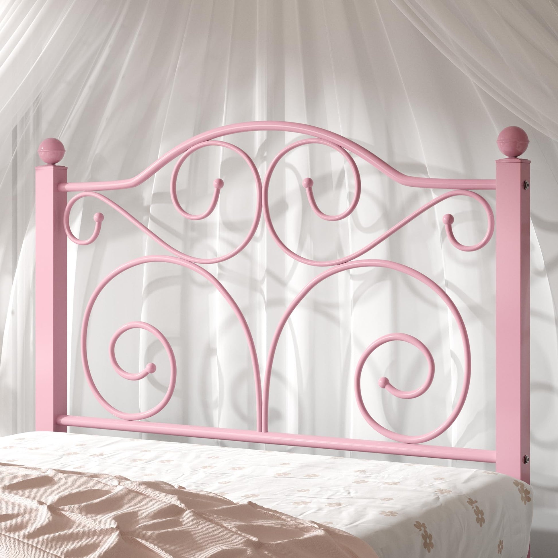 VECELO Twin Size Bed Frame with Headboard and Footboard, Heavy Duty Metal Slat Support, Platform Mattress Foundation, No Box Spring Needed, Easy Assembly, Pink VECELO