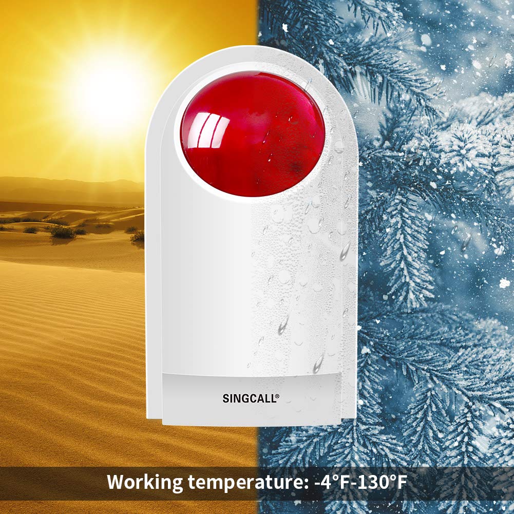 Remote Emergency Strobe Siren Alarm Kit Waterproof Outdoor Loud Panic SOS Warning System for Business Home Shop Hotel School 300ft 1 Red Flashing Siren+ 2 Call Buttons ebuystt
