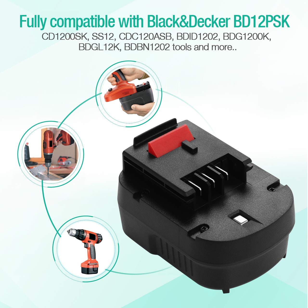 Powerextra Upgraded 12V 3700mAh NI-MH Replacement Battery Compatible with Black & Decker A1712 FS120B FSB12 HPB12 A12 A12-XJ A12EX FS120B FSB12 Powerextra
