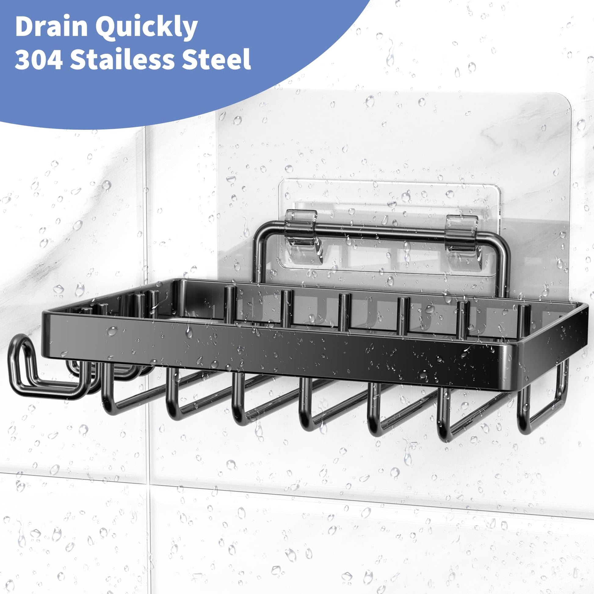 Moforoco Soap Dish, Soap Bar Holder for Shower, No Drilling Bathroom Accessories, Wall Mounted Soap Holder with Hooks and Razor Holder, Shower Rack Soap Tray Bar Soap for Bathroom & Kitchen Moforoco