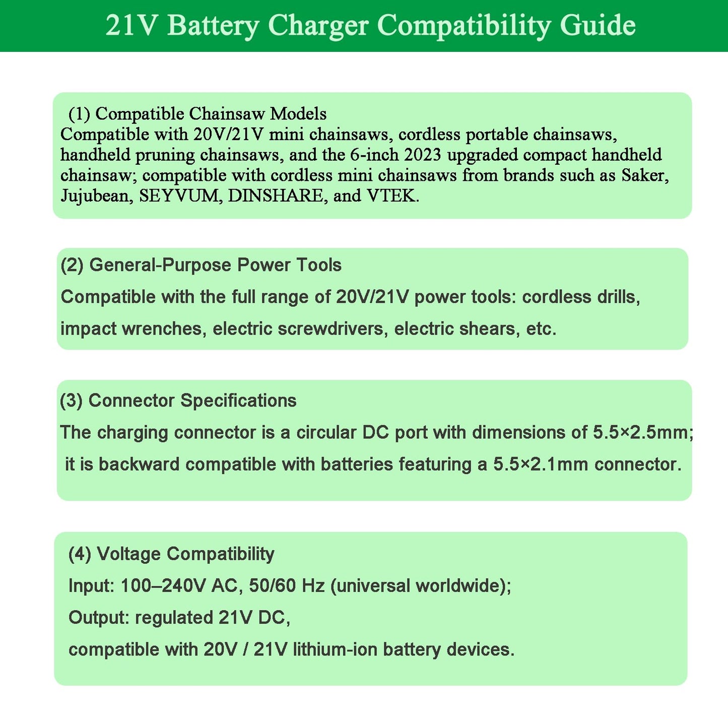 21V Lithium Battery Charger for 20V/21V Power Tools - Compatible with Mini Chainsaw, Hand Drills, Electric Wrenches, Screwdrivers - Fast Charging & Overload Protection. Gonine