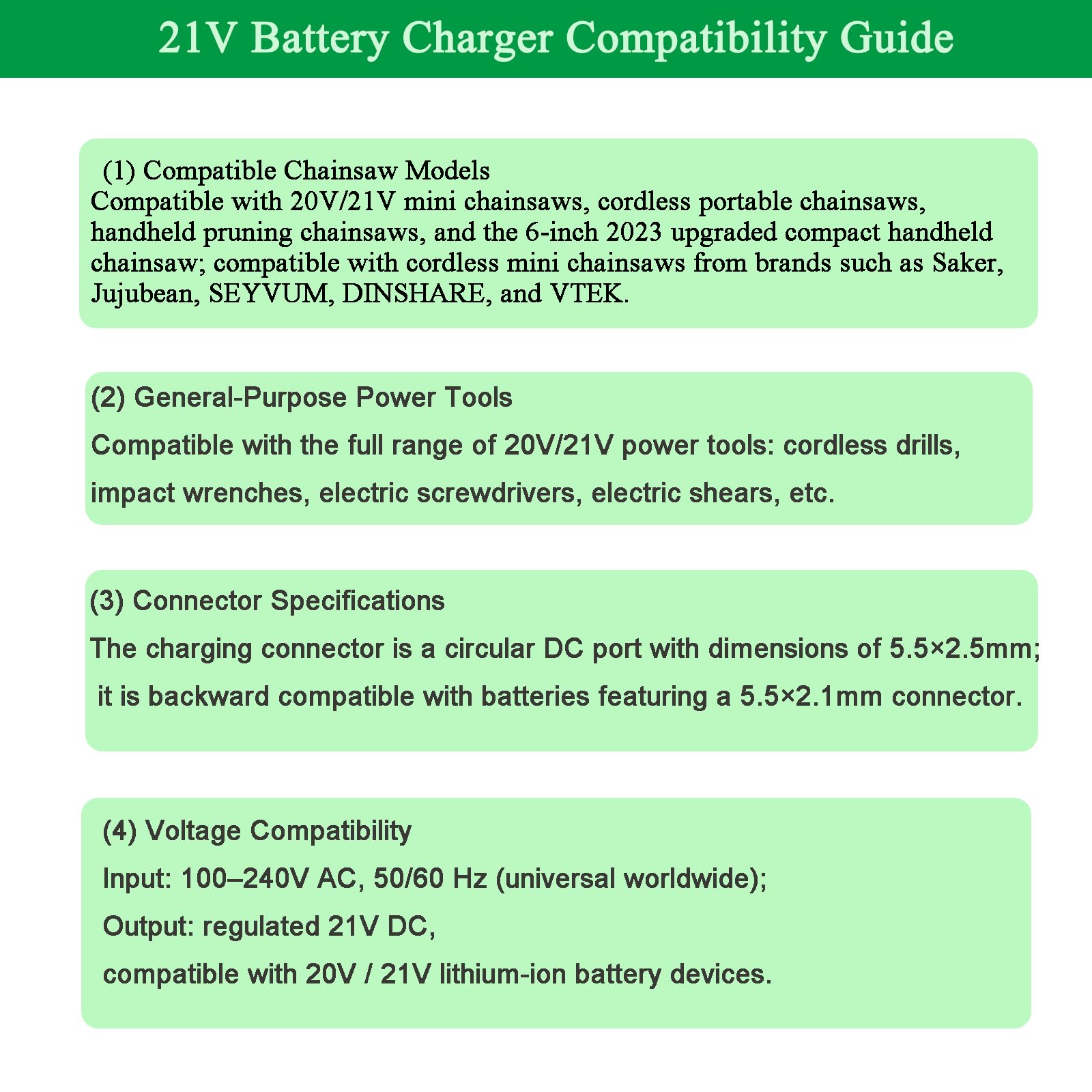 21V Lithium Battery Charger for 20V/21V Power Tools - Compatible with Mini Chainsaw, Hand Drills, Electric Wrenches, Screwdrivers - Fast Charging & Overload Protection. Gonine
