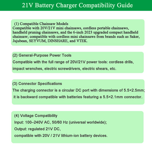 21V Lithium Battery Charger for 20V/21V Power Tools - Compatible with Mini Chainsaw, Hand Drills, Electric Wrenches, Screwdrivers - Fast Charging & Overload Protection. Gonine