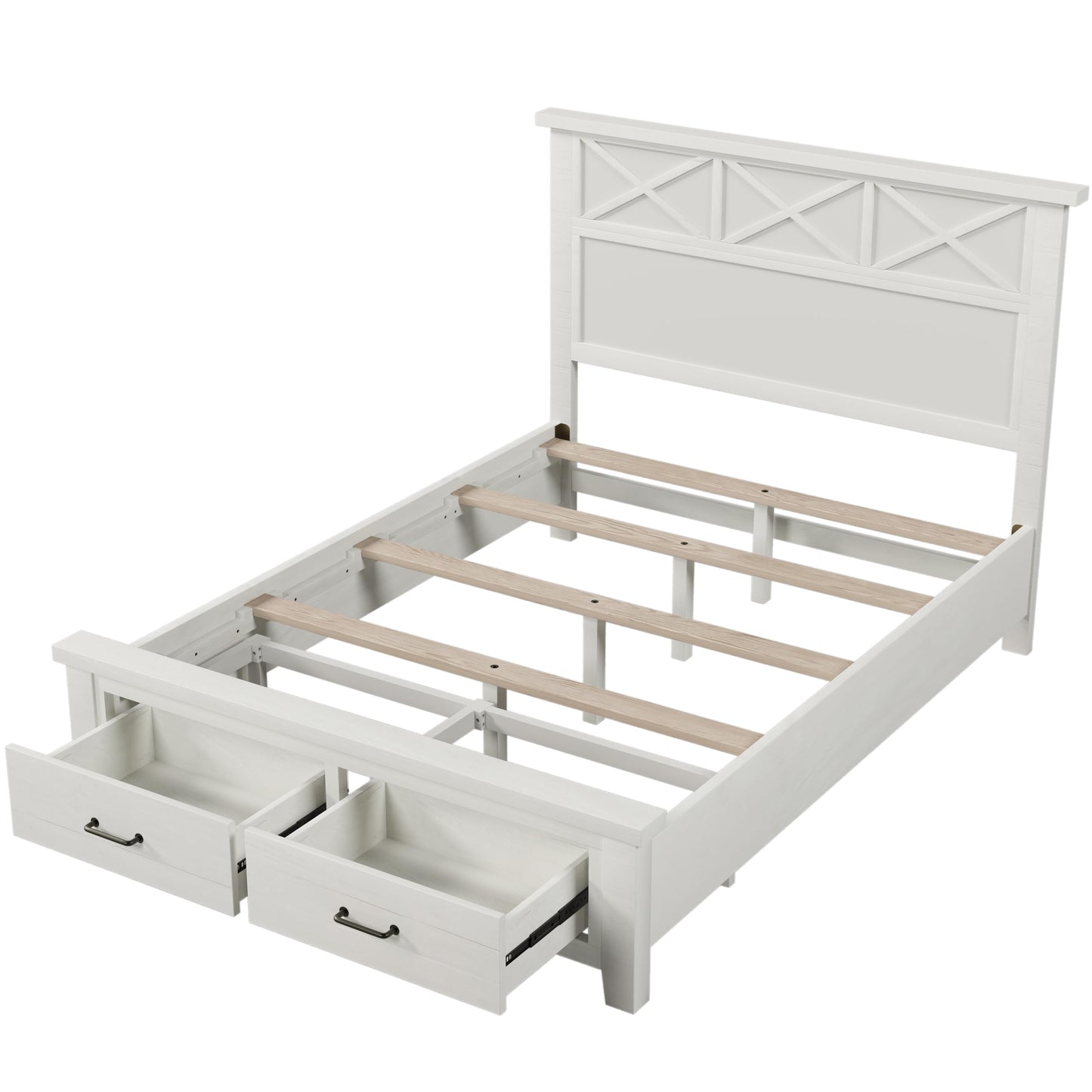 Rustic Farmhouse Style Queen Platform Storage Bed with Two Drawers,White ebuystt