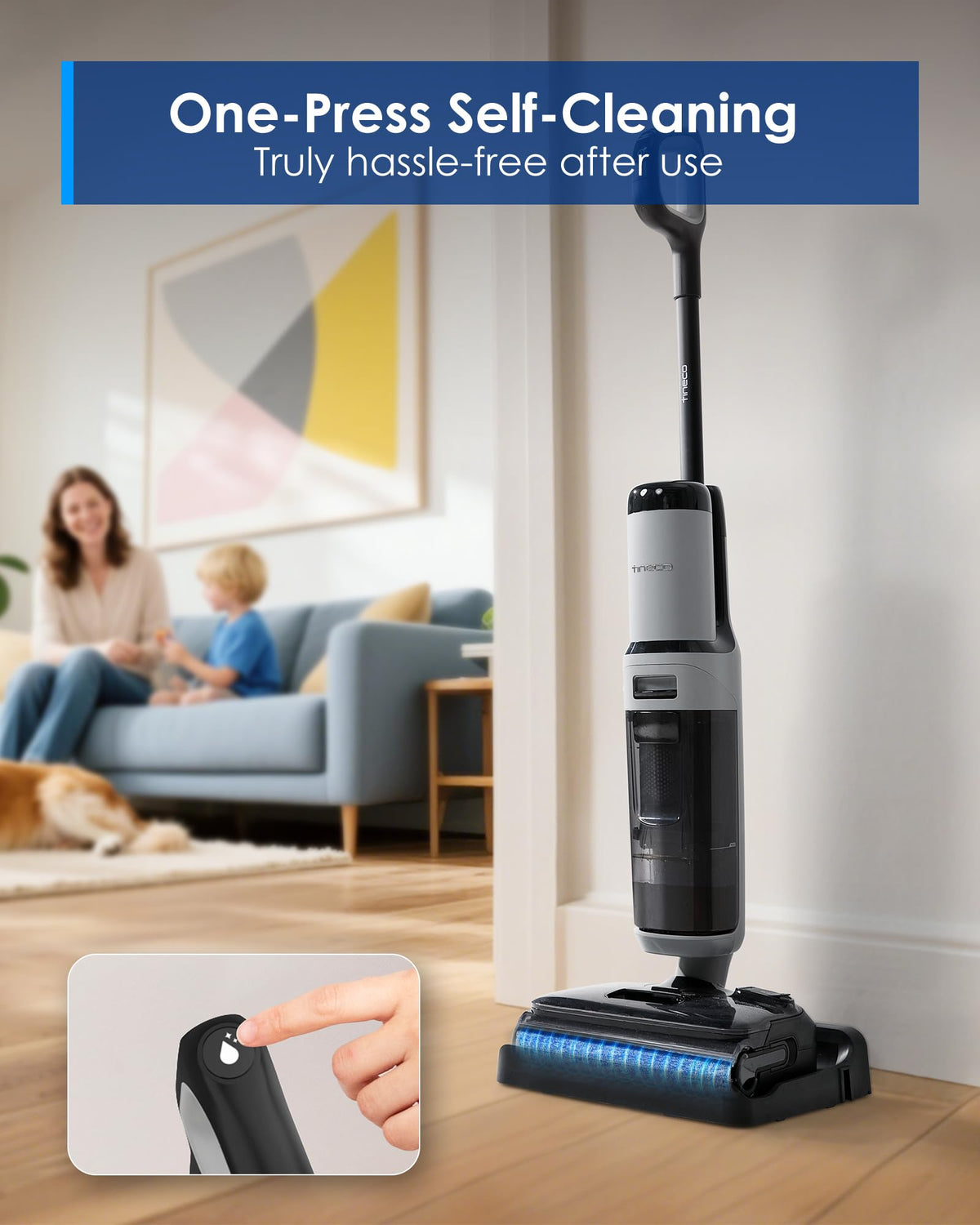 Tineco Floor ONE i5 Stretch Wet Dry Vacuum Cleaner, Vacuum & Mop in One Step, 20kpa Powerful Suction, 180° Lay-Flat Design, Anti-Tangle Design, Dual-Sided Edge Cleaning, Up to 30* Minutes Runtime Tineco