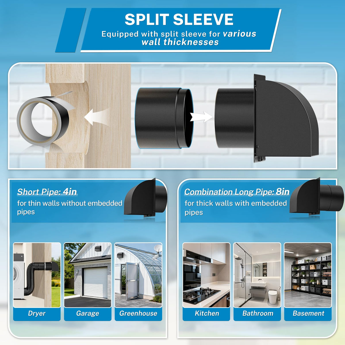 [Upgraded] Hon&Guan 6 Inch Hooded Wall Vent with Magnetic Seal Flap and Removable Mesh, Arc-Shaped 6'' Exhaust Vent Cover Cap for Kitchen Range Hood/Dryer/Bathroom Exhaust(Galvanized Steel, Black) Hon&Guan