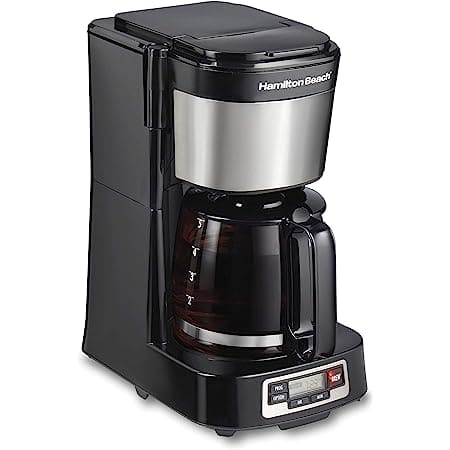 Hamilton Beach 5 Cup Compact Drip Coffee Maker with Programmable Clock, Glass Carafe, Auto Pause and Pour, Black & Stainless Steel (46111) ebuystt