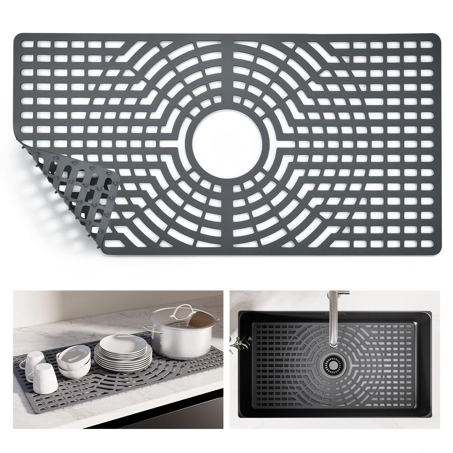 Snuggery Silicone Sink Protector for Kitchen Sink, 24"x12" Center Drain snuggery