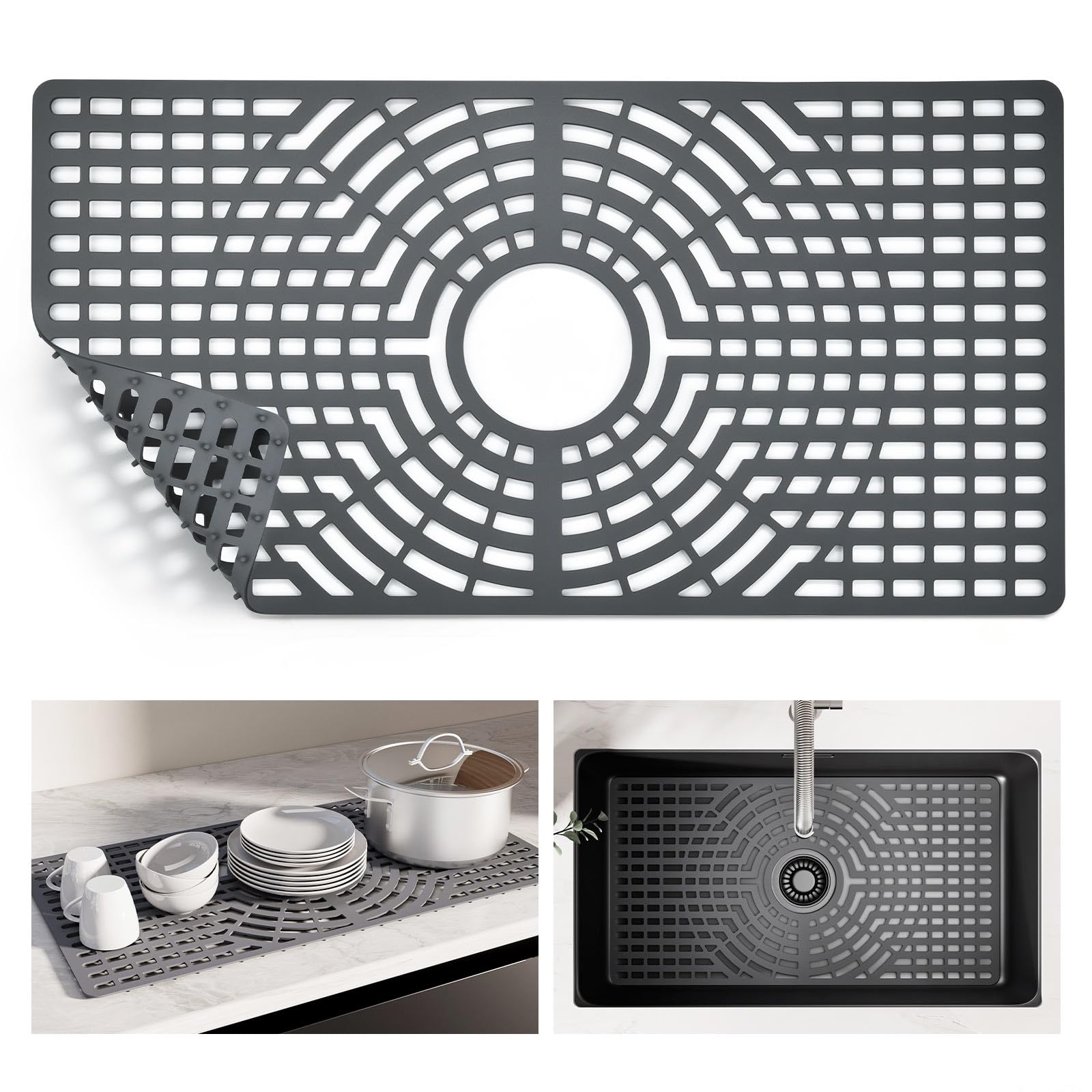 Snuggery Silicone Sink Protector for Kitchen Sink, 24"x12" Center Drain snuggery