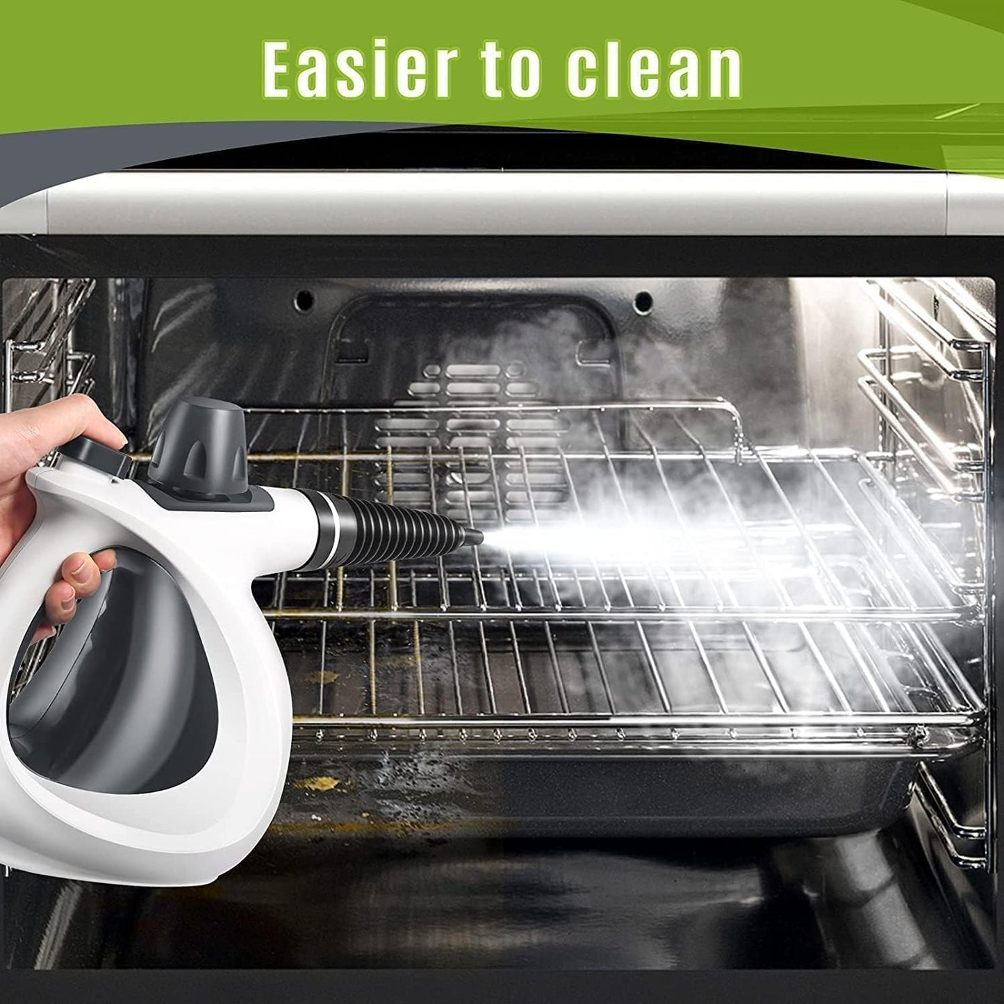 Pressurized Handheld Multi-Surface Natural Steam Cleaner with 12 pcs Accessories, Multi-Purpose Steamer for Home Use, Steamer for Cleaning Floor, Upholstery, Grout and Car (Grey) Phueut