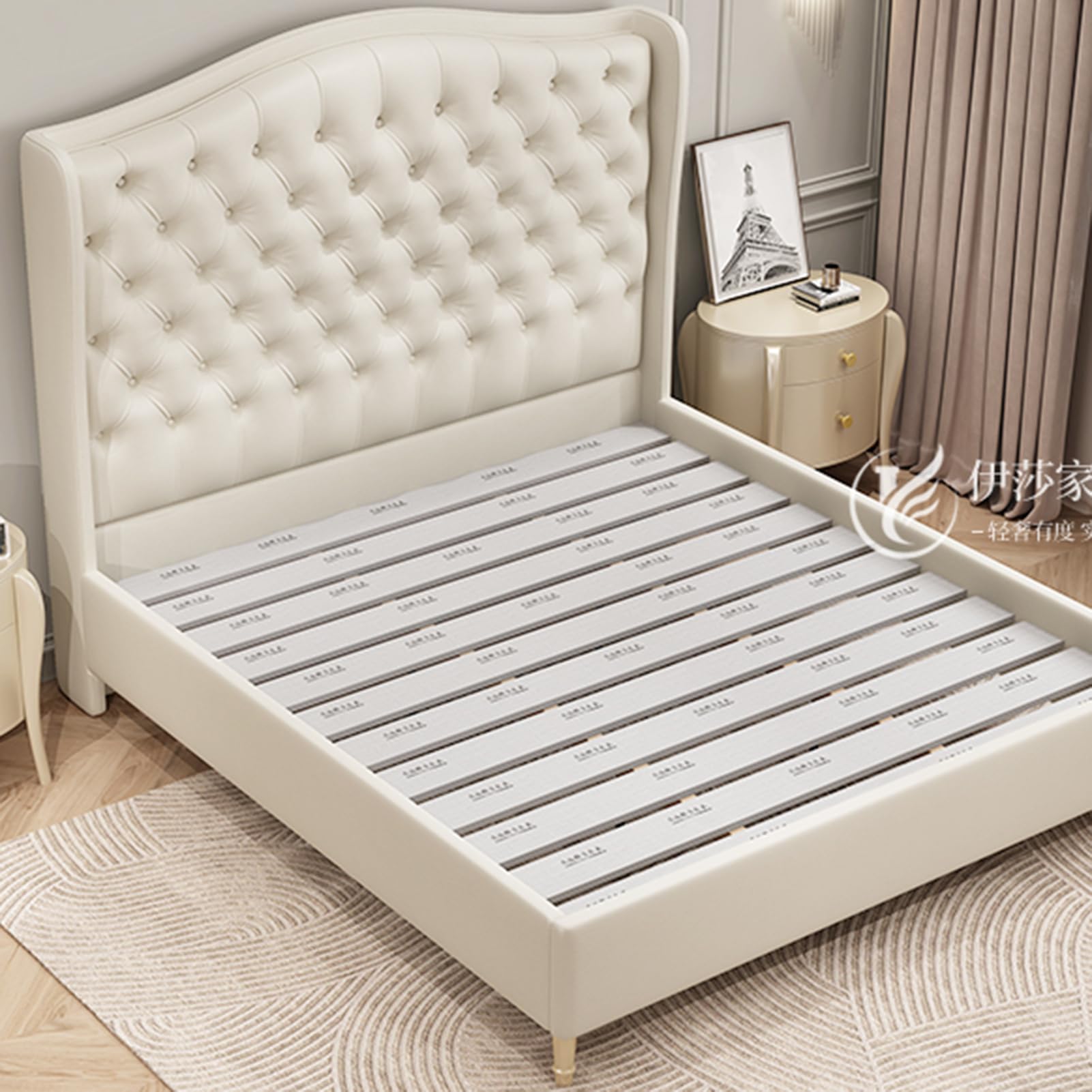 LSIGHTUS White King Size Genuine Leather Bed Upholstered Platform Bed Frame with Wingback Headboard and Lift Up Storage Strong Wooden Slat Support No Box Spring Needed LSIGHTUS
