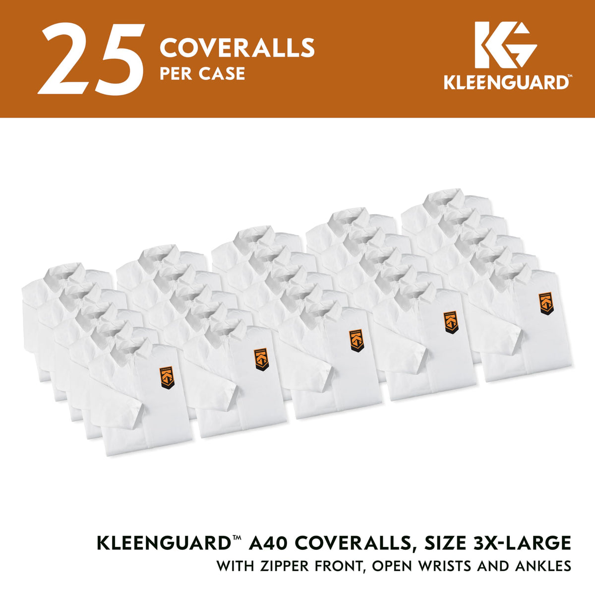 KleenGuard™ A40 Liquid & Particle Protection Coveralls (44306), Zipper Front, White, 3XL (Qty 25) KLEENGUARD