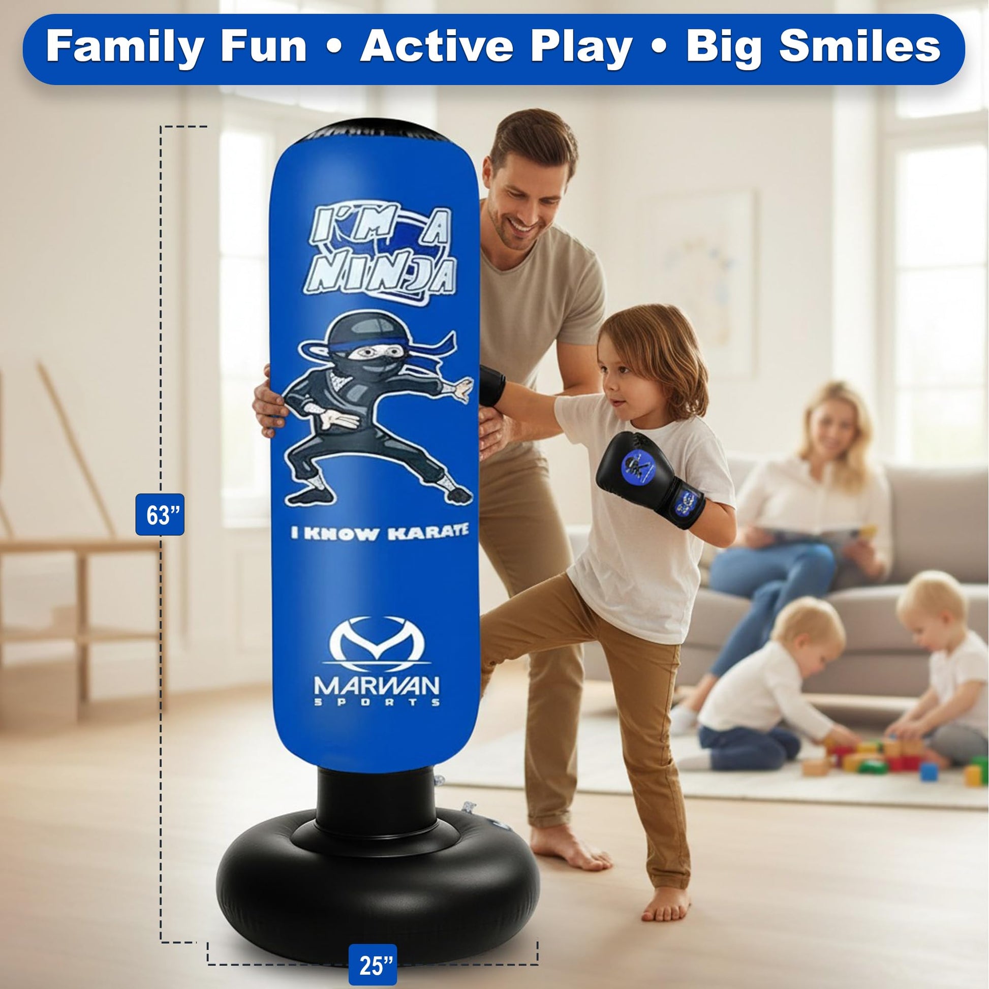 Marwan Sports Inflatable Punching Bag for Kids – 5-in-1 Birthday Set with Gloves, Pump & Fast Rebound – Fun Active Toy for Boys Ages 4-12 EBUYSTT