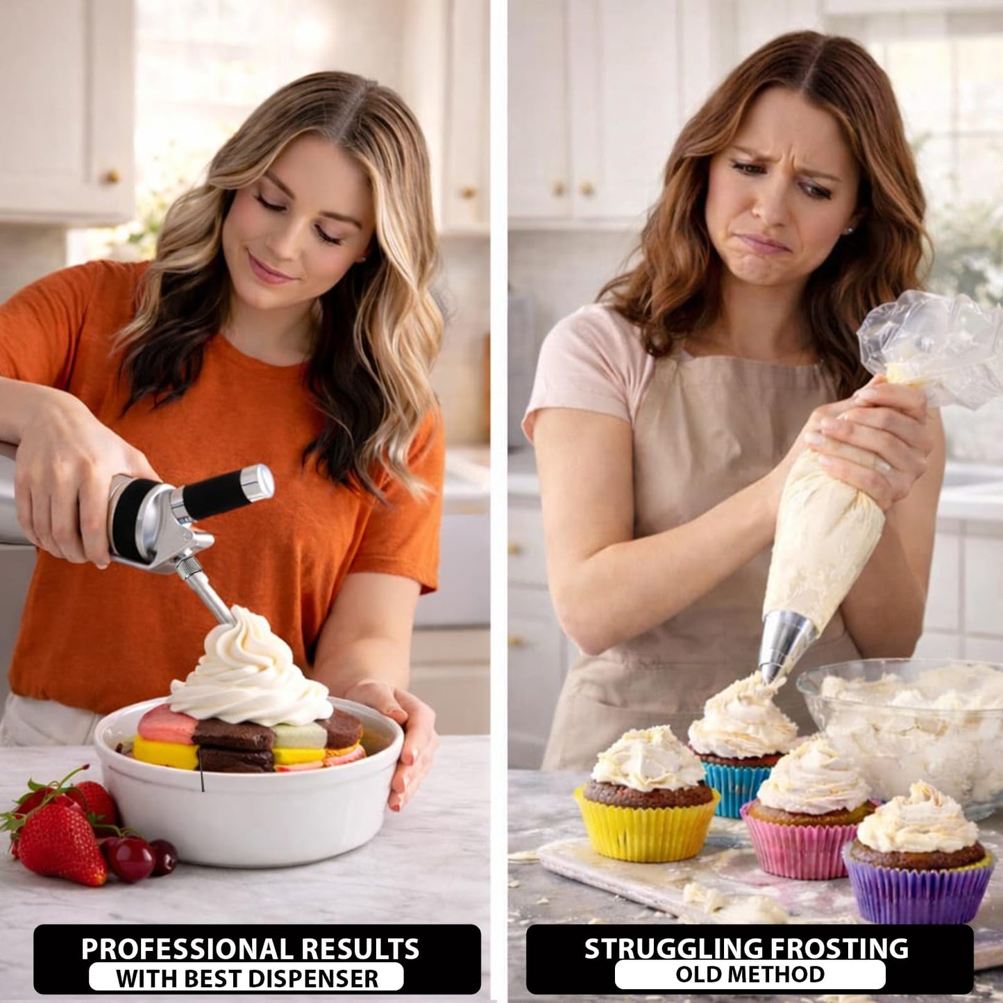 Professional 500 ml Aluminum Whipped Cream Dispenser With 8 Decorating Nozzles -Whipped Cream Canister With 2 Cleaning brushes-Heavy Duty Homemade Whipped Cream Maker 1 Pint (N20 Charger Not Included) FOREVERPREP