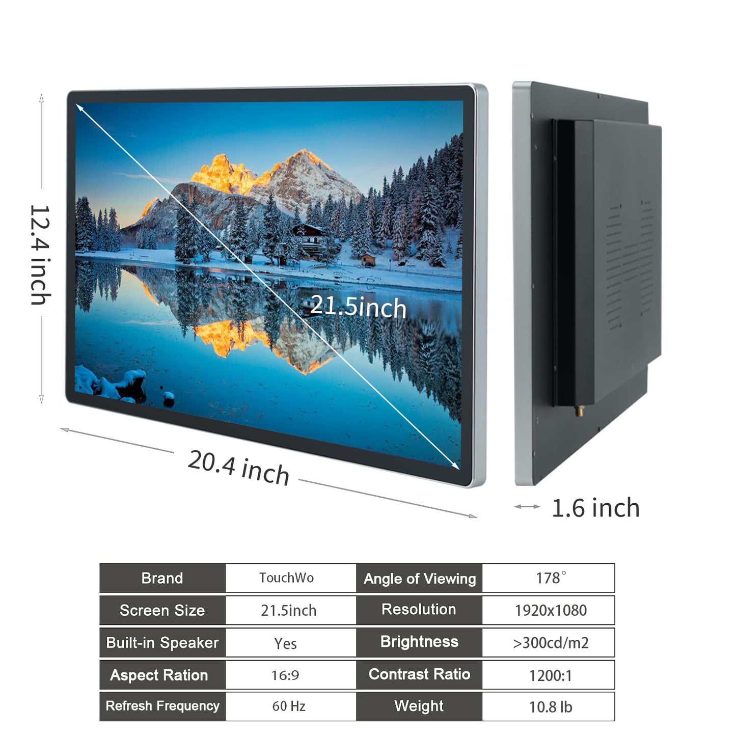 TouchWo 21.5 inch Android 11 Touchscreen Industrial PC, 16:9 FHD 1080P, WiFi and Built-in Speakers, RK3568 4GB RAM & 32GB ROM, Smart Board for Classroom, Meeting & Game TouchWo