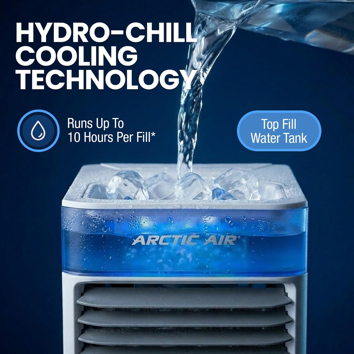Arctic Air Pure Chill 2.0 Evaporative Air Cooler by Ontel - Powerful, Quiet, Lightweight and Portable Space Cooler with Hydro-Chill Technology For Bedroom, Office, Living Room & More,Blue Arctic Air