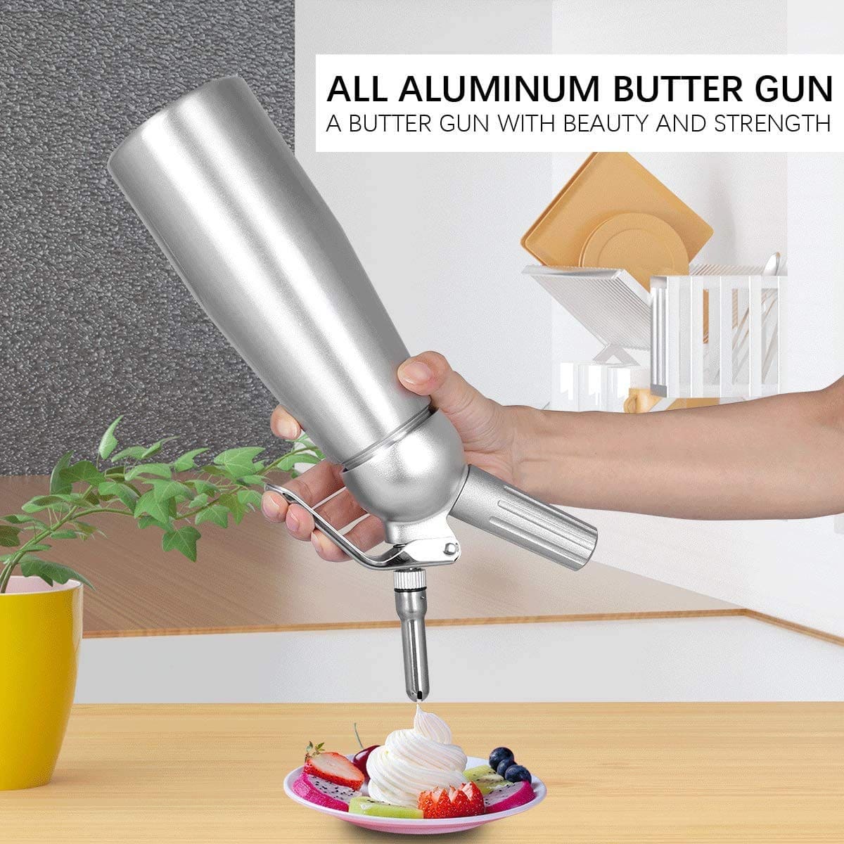 Professional Whipped Cream Dispenser Stainless Steel Cream Whipper, Durable Whip Cream Canister Whipping Siphon with 3 Decorating Nozzles, 1-Pint Gourmet Cream Whipper Thsinde