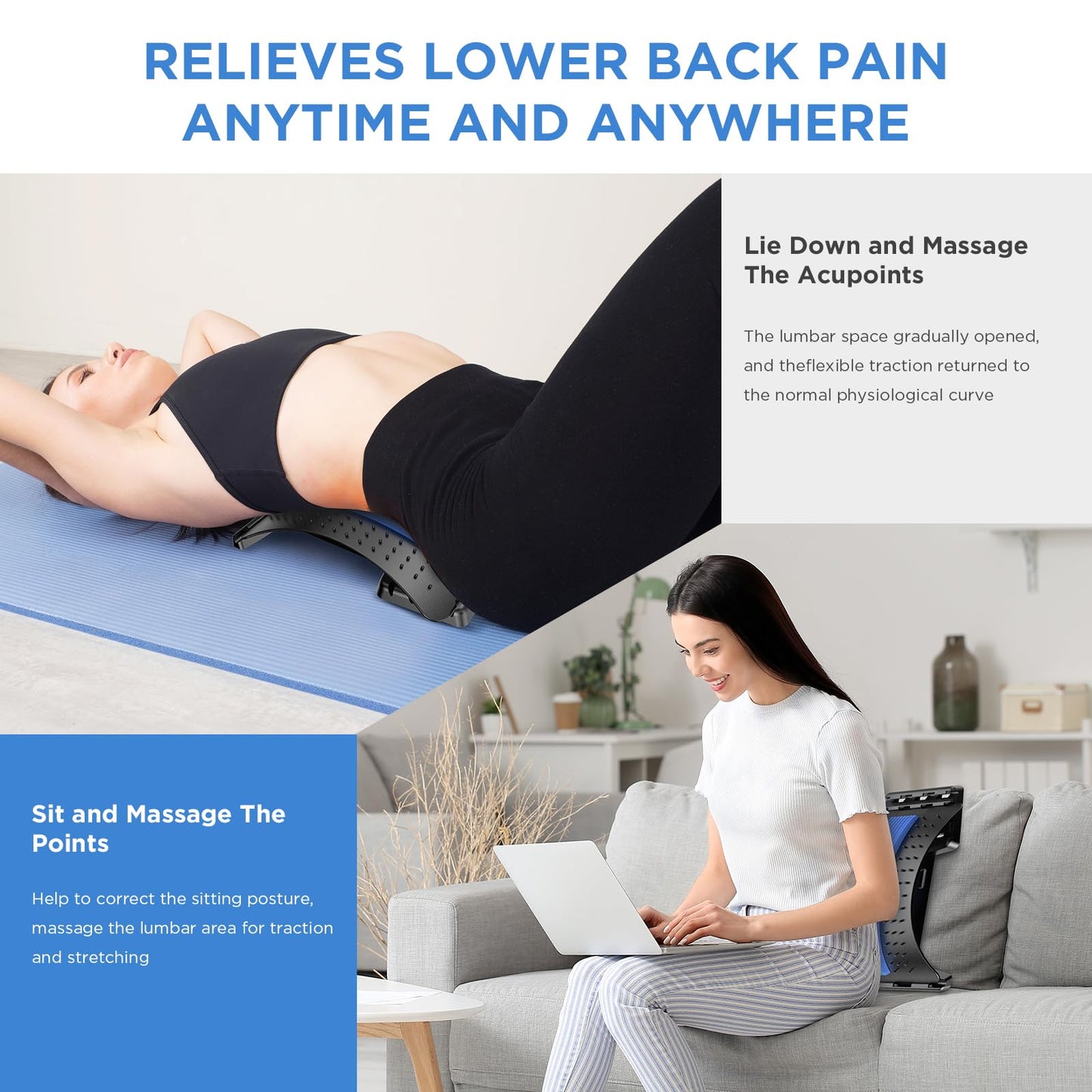 Back Stretcher for Lower Back Pain Relief, 4 Level Adjustable Lumbar Back Cracker Board, Back Cracking Device, Back Massager for Scoliosis, Spine Decompression and Lumbar Decompression(Black) CNYUANFEN