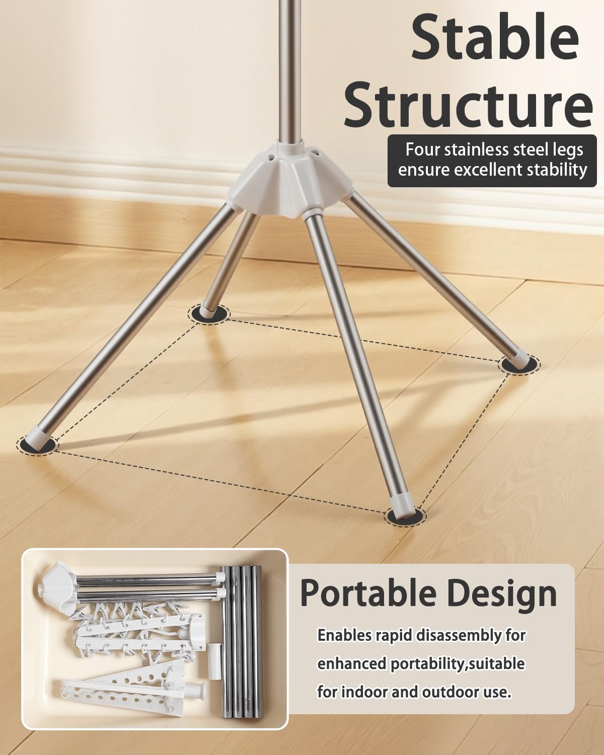 VewePata Foldable Clothes Drying Rack - 2 Tier Laundry Drying Rack, Portable Clothing Rack with Rotating Clothes Rail with 24 Clips and 3 Rotatable Arms, Suitable for Flats and Small Rooms VewePata