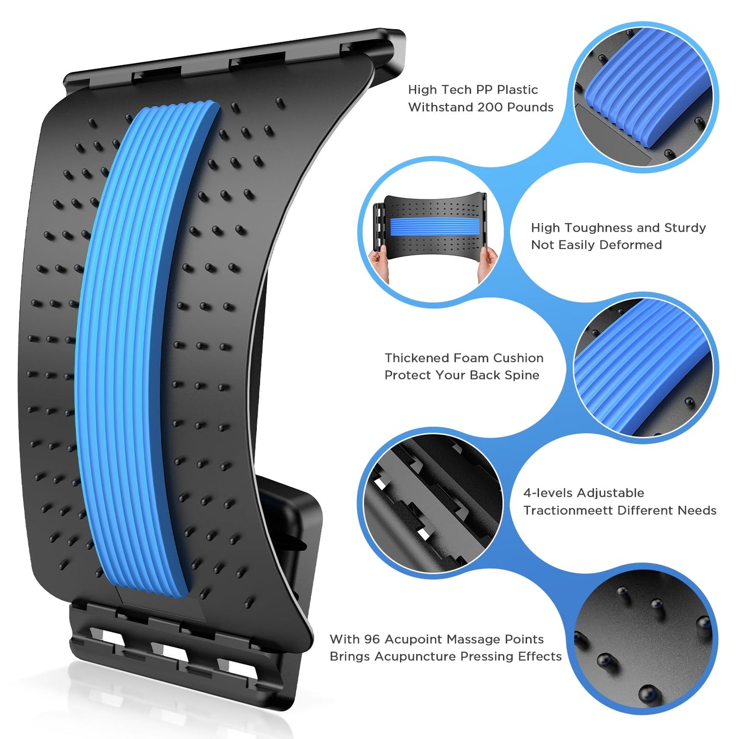 Back Stretcher for Lower Back Pain Relief, 4 Level Adjustable Lumbar Back Cracker Board, Back Cracking Device, Back Massager for Scoliosis, Spine Decompression and Lumbar Decompression(Black) CNYUANFEN