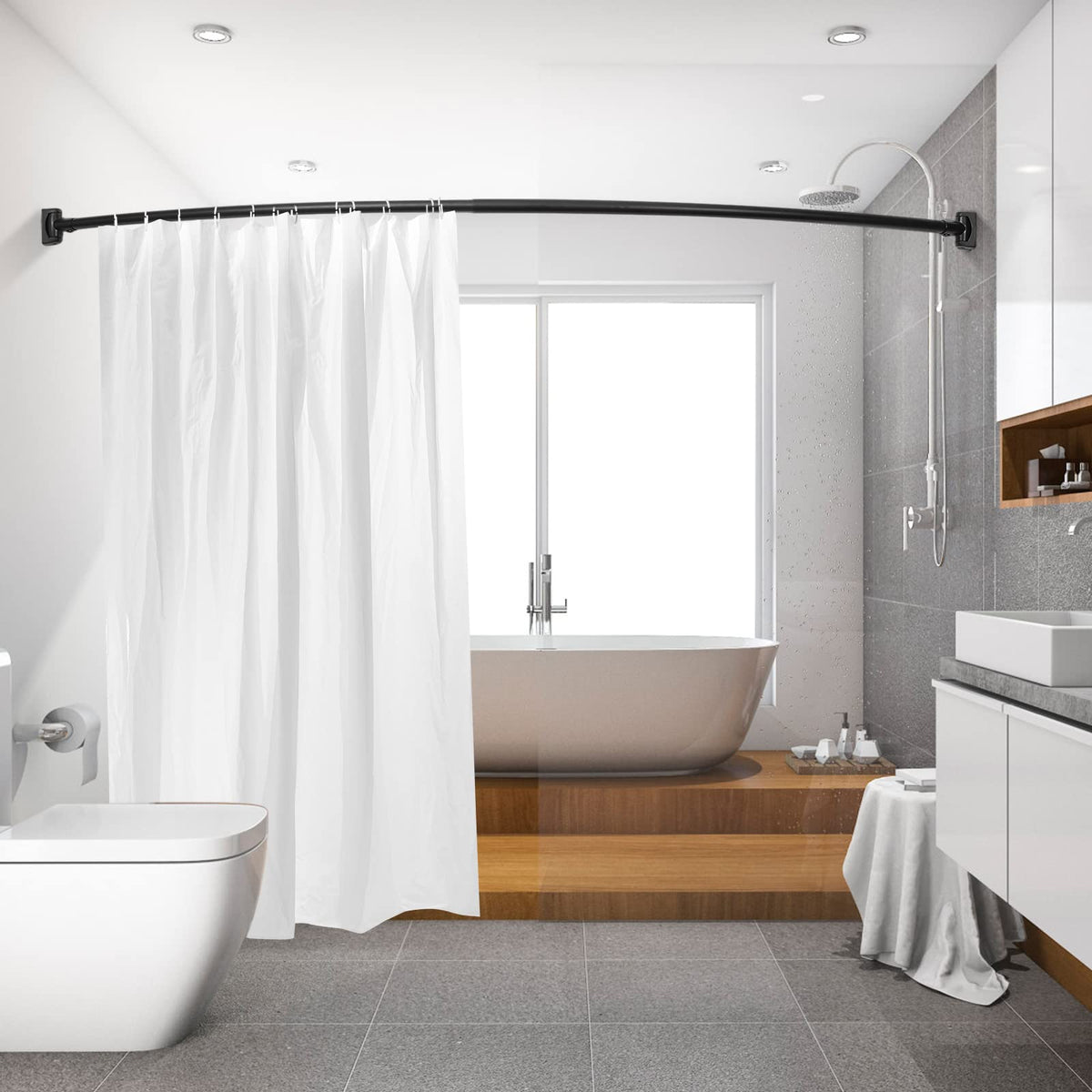 Chrsouly Curved Shower Curtain Rod, Heavy Duty, Adjustable 42-72 inch Chrsouly